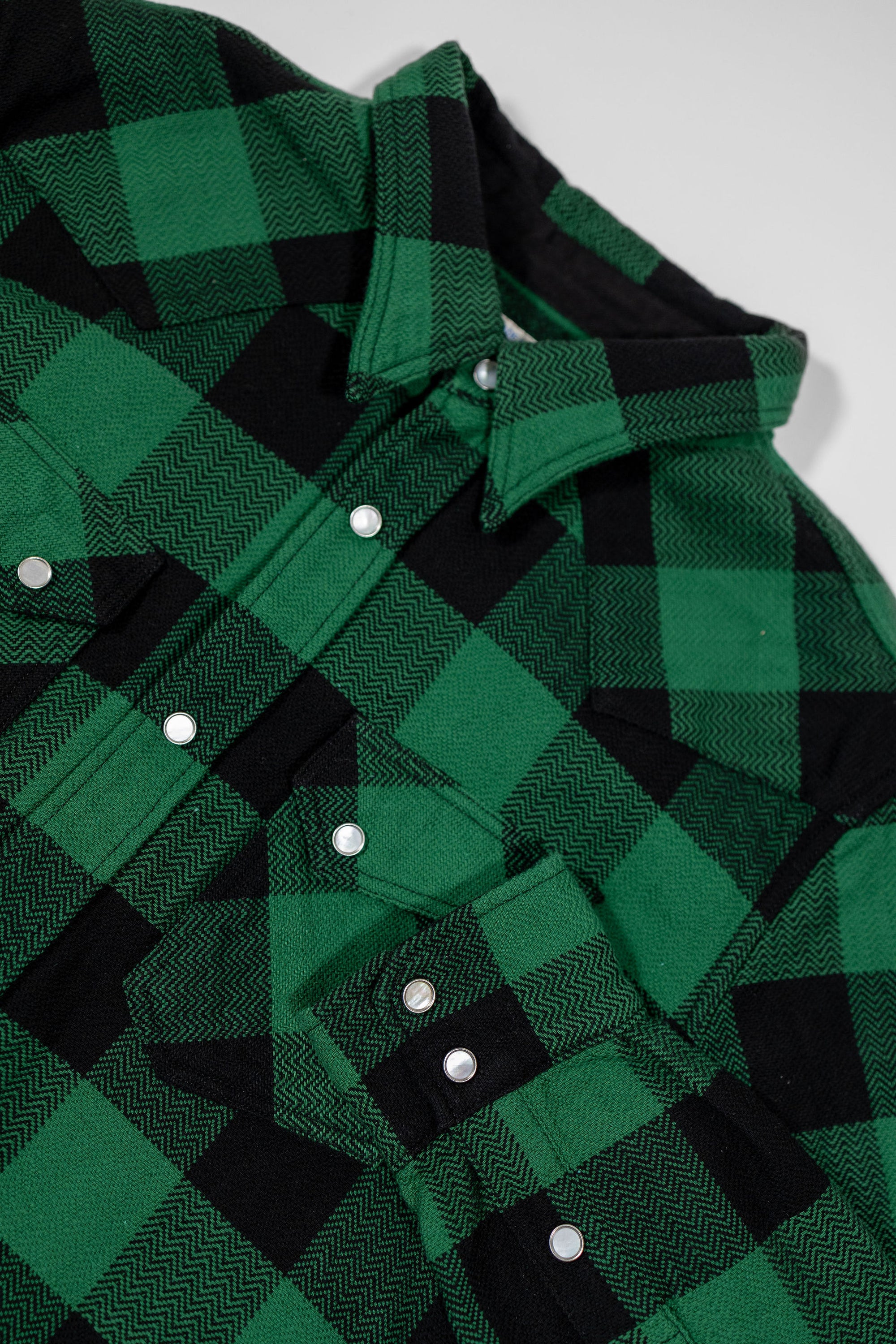 The Flat Head SNW-101L Block Check Western Flannel Shirt - Green/Black
