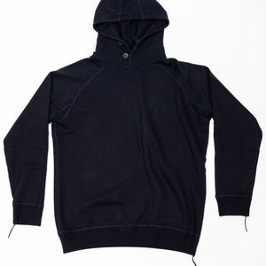 Pure Blue Japan 5410-IDBK Knitted Hoodie - Indigo Black. laid on back