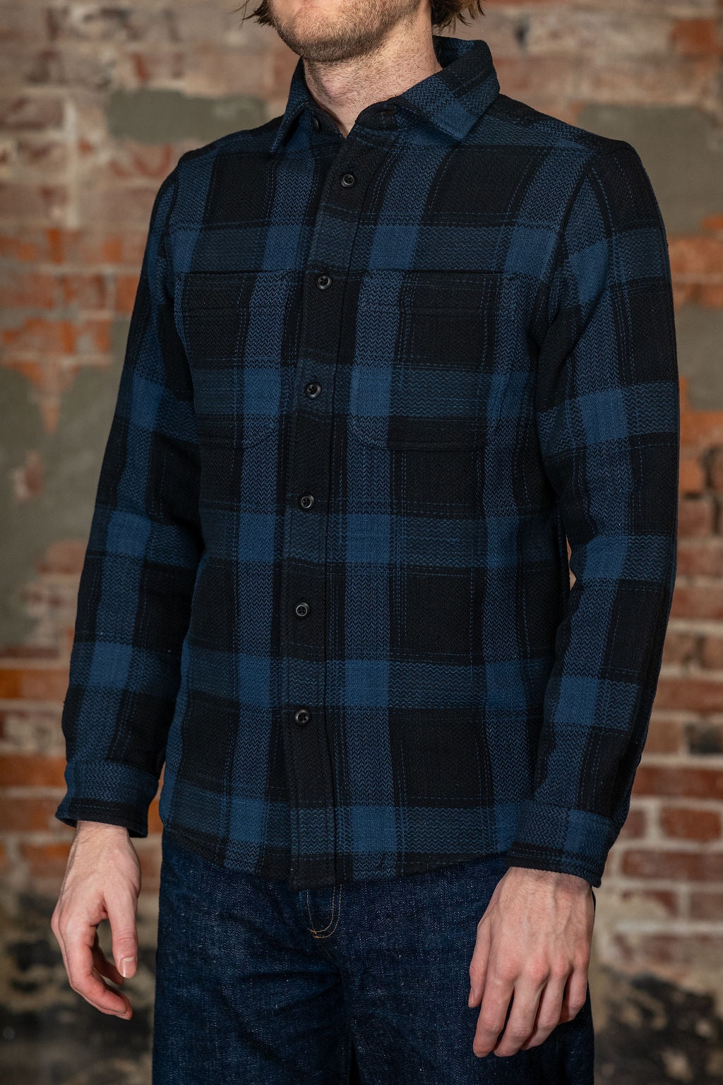 Indi + Ash Ames Workshirt - Iron / Indigo / Iron/Indigo Space Dye Hand-Spun Double Face Plaid