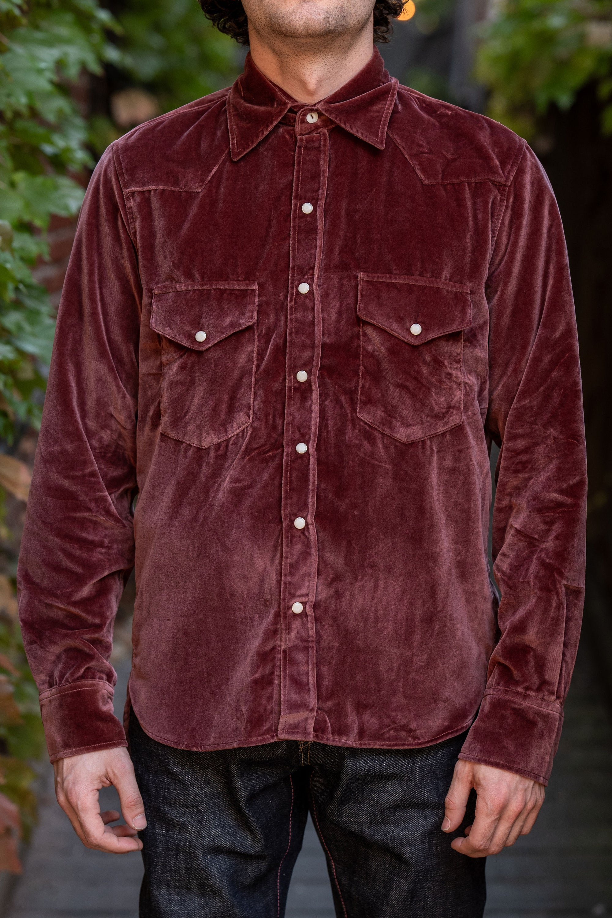 Wythe Velvet Pearlsnap Shirt - Plum