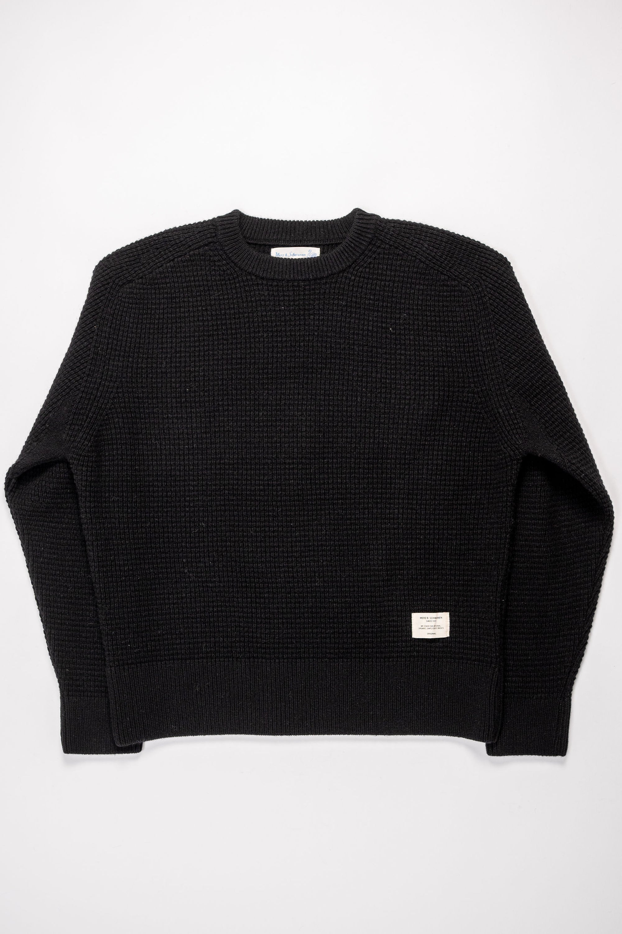 Merz b. Schwanen BLADE02 Merino Wool-Cashmere Waffle Structured Pullover - Deep Black