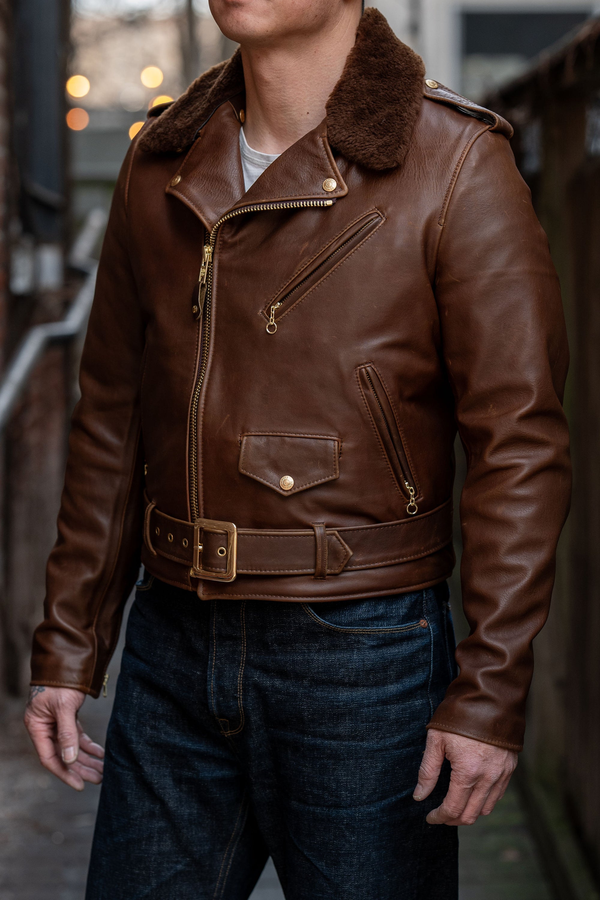 Schott NYC P656H Perfecto Horween Horsehide Motorcycle Jacket - Brown