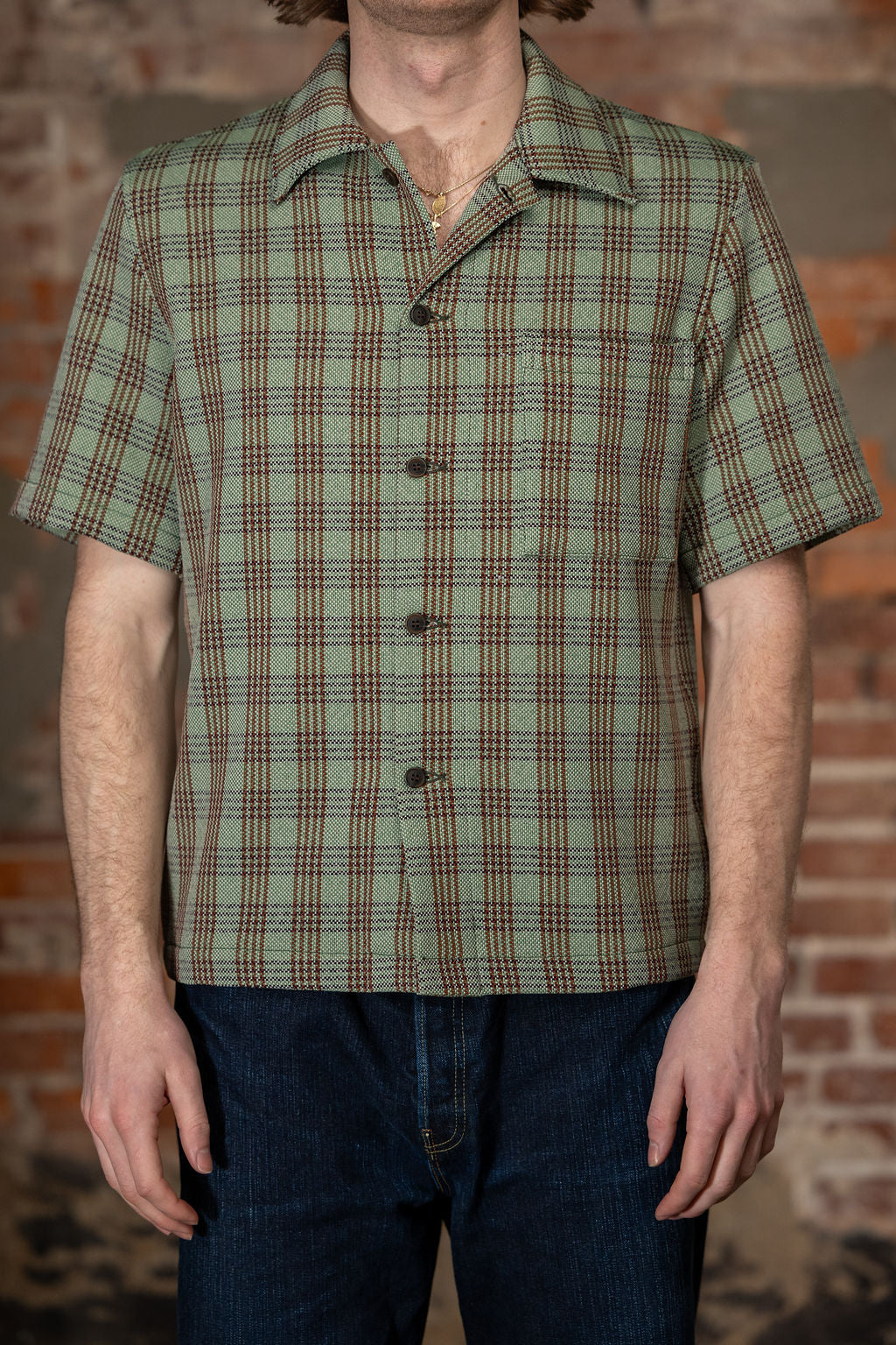 Dehen 1920 Lounge Shirt - Lawn Chair Plaid. on model front profile
