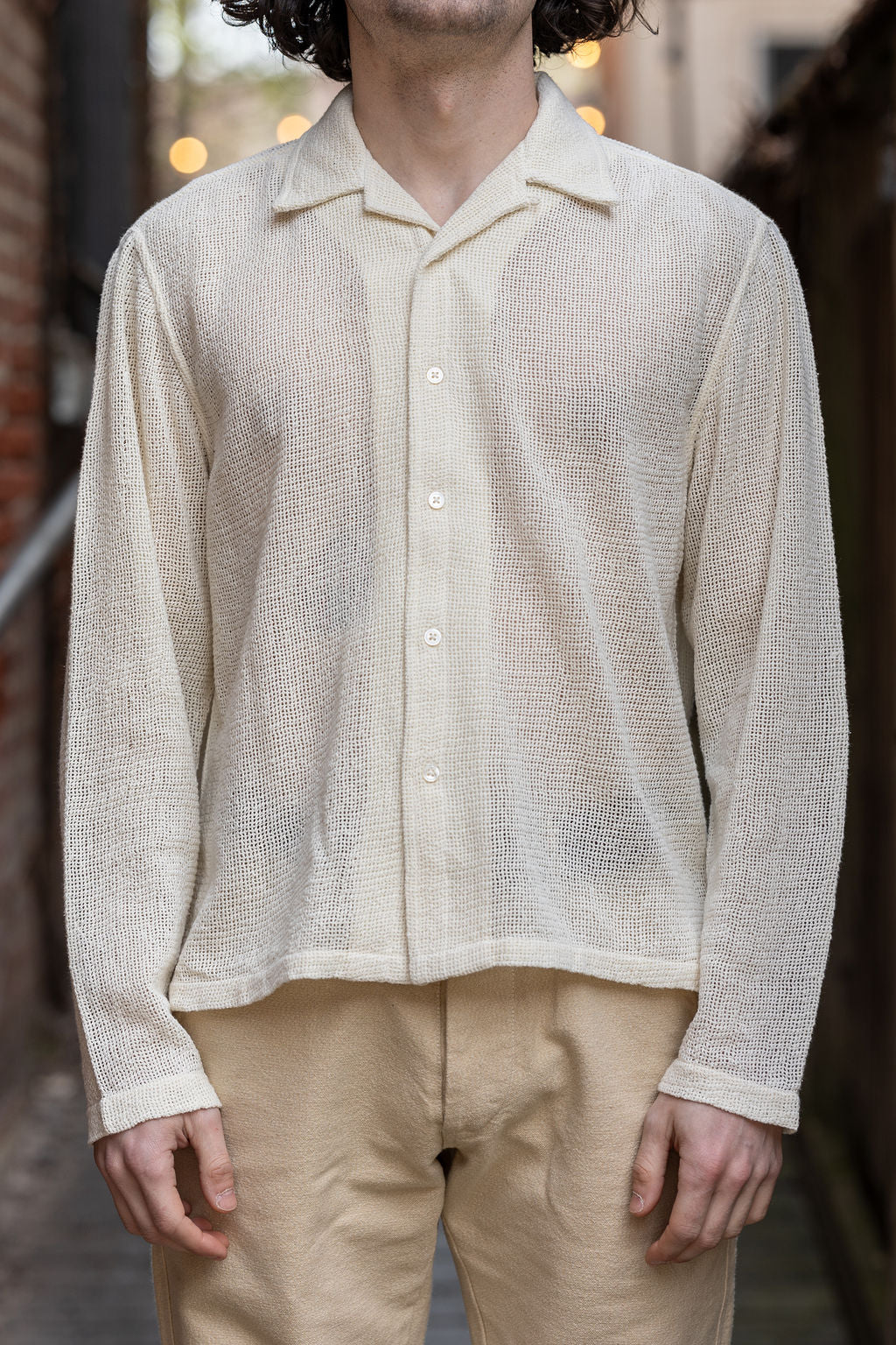 3sixteen Loop Collar Shirt - Ecru Mesh - Franklin & Poe 3sixteen Loop Collar Shirt - Ecru Mesh - Franklin & Poe