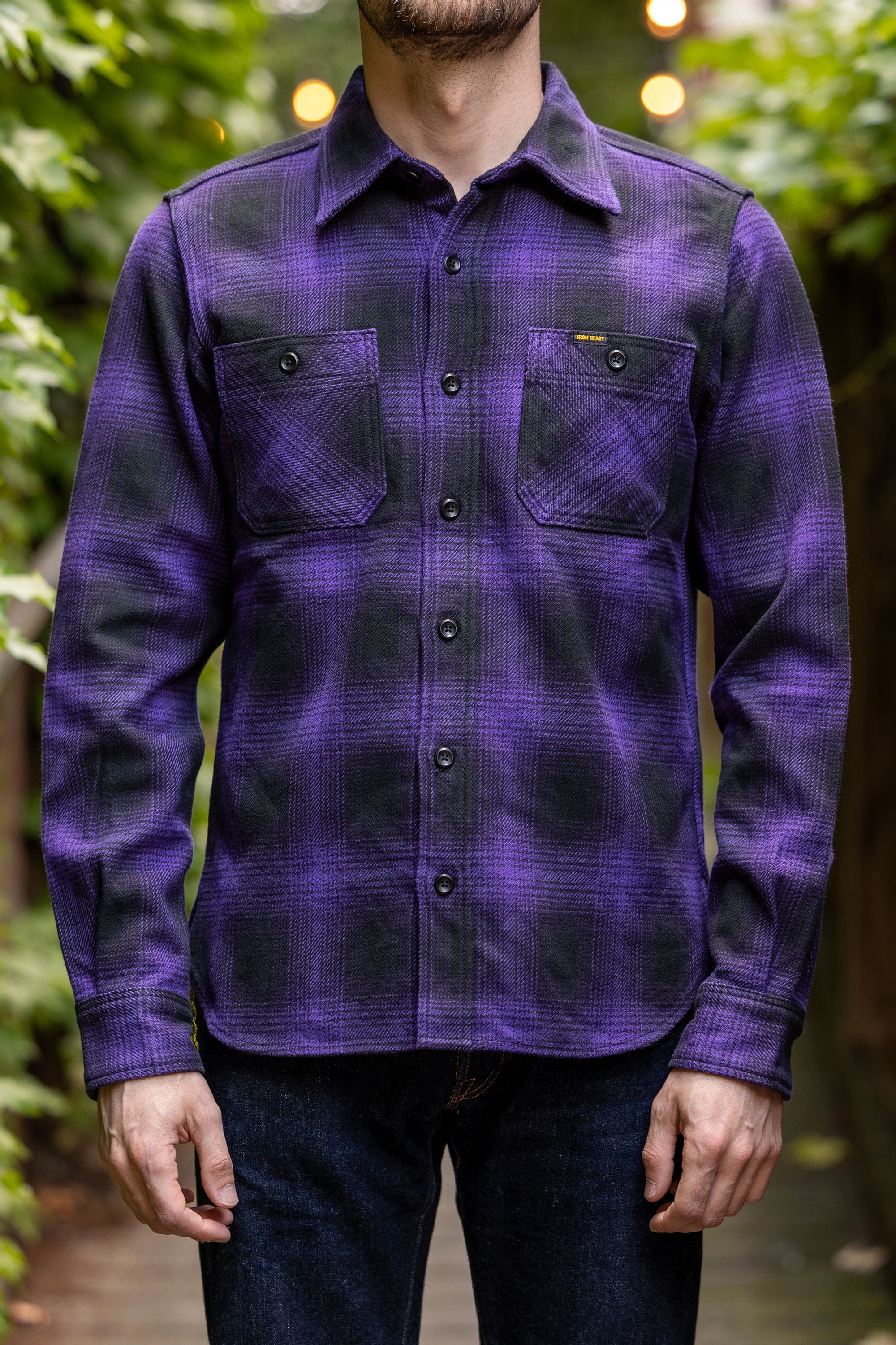 Iron Heart IHSH-265-PUR - Ultra Heavy Flannel Ombré Check Work Shirt - Purple/Black