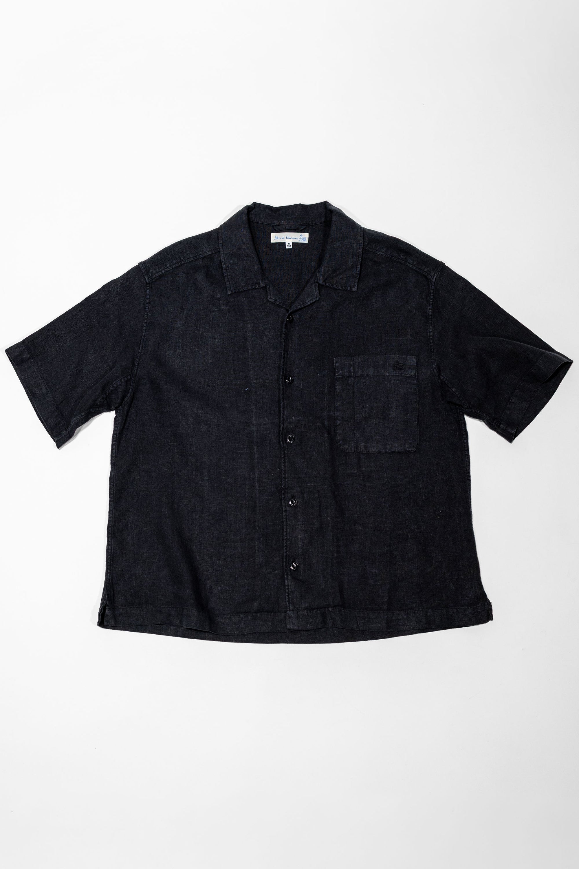 Merz b. Schwanen SHIRT03LI Linen Bowling Shirt - Deep Black
