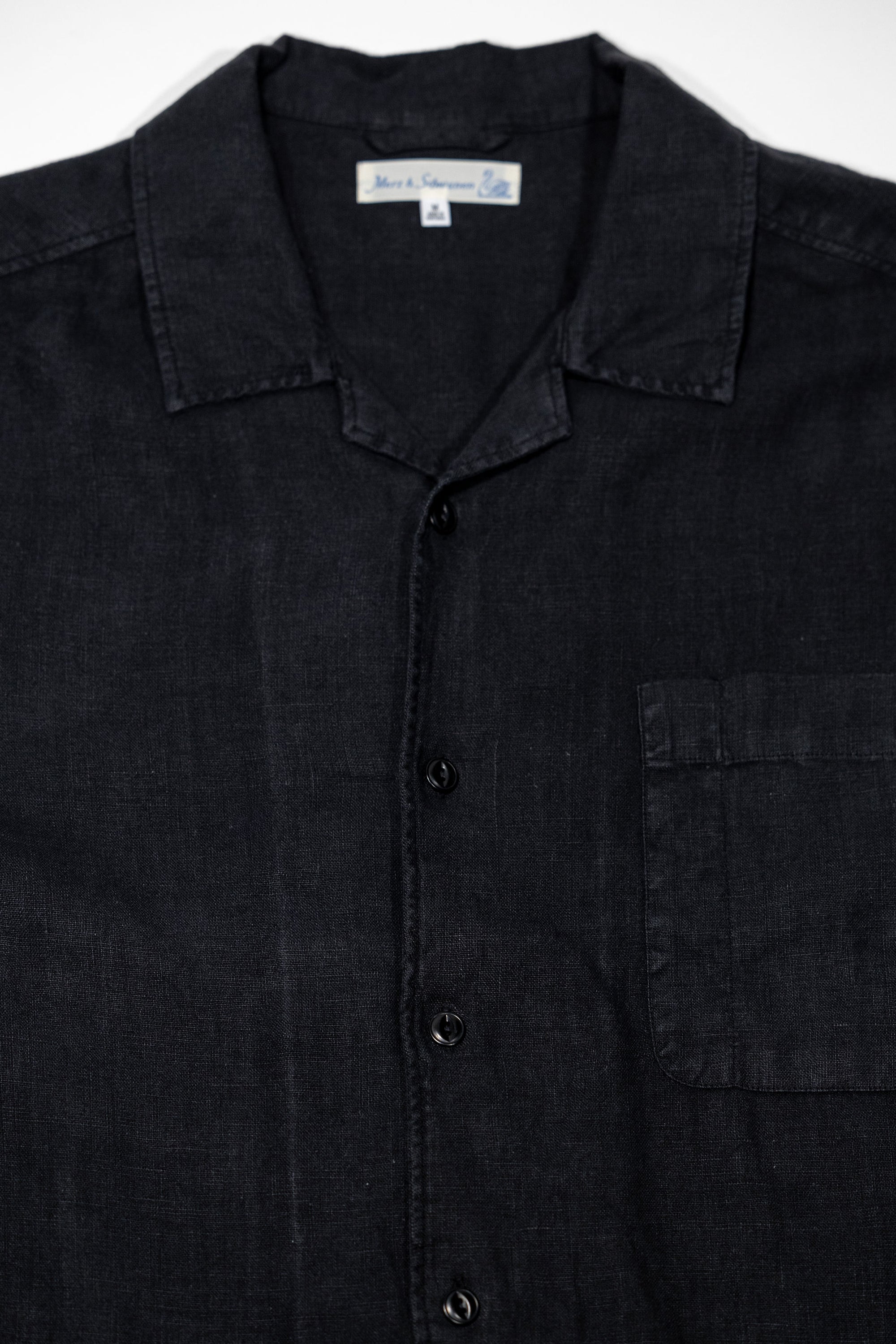 Merz b. Schwanen SHIRT03LI Linen Bowling Shirt - Deep Black