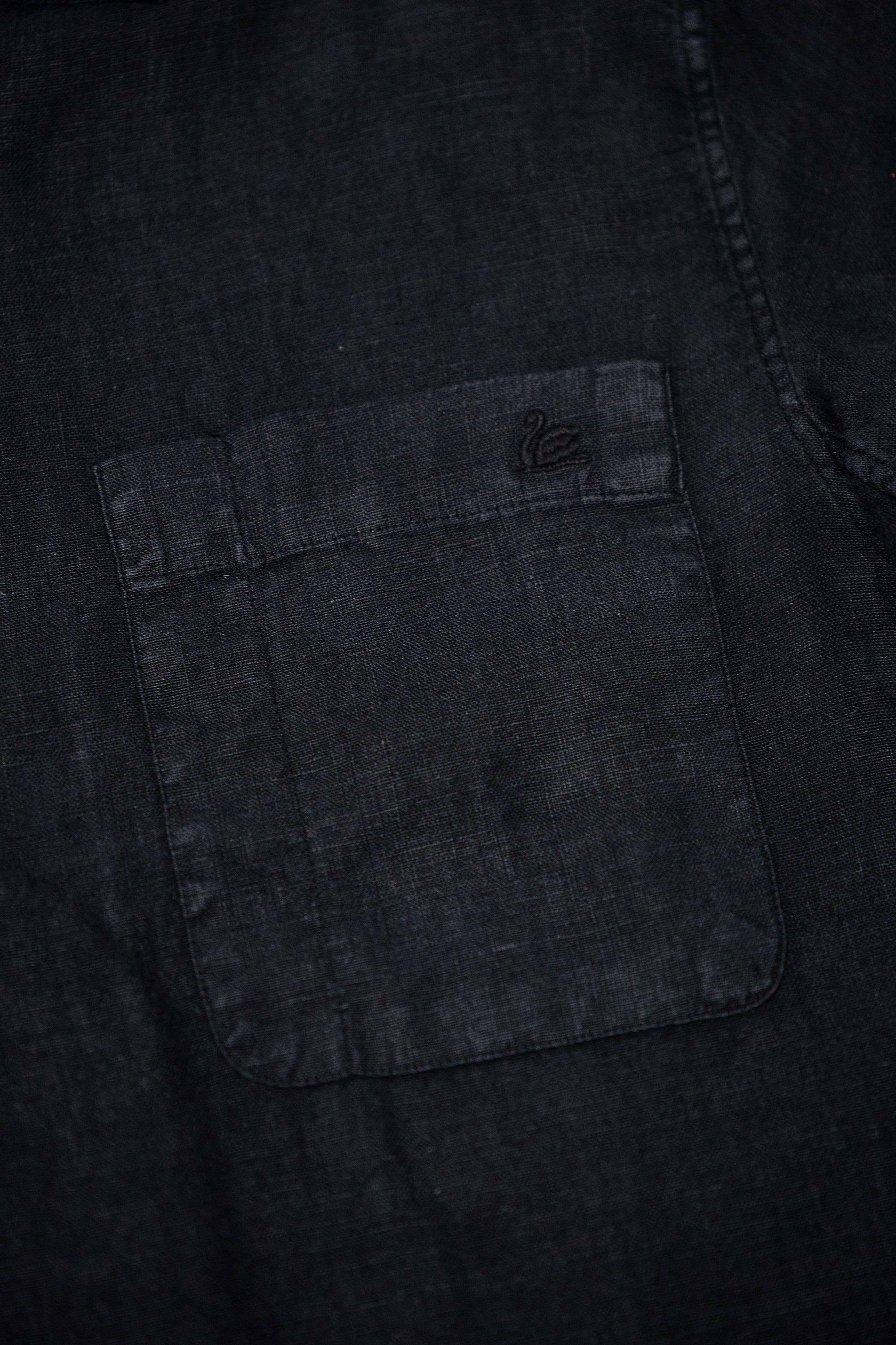 Merz b. Schwanen SHIRT03LI Linen Bowling Shirt - Deep Black