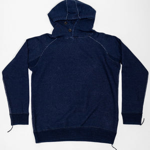 Pure Blue Japan 5410-ID Knitted Hoodie - Indigo. laid on back