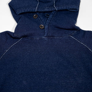 Pure Blue Japan 5410-ID Knitted Hoodie - Indigo. close up of top half detail