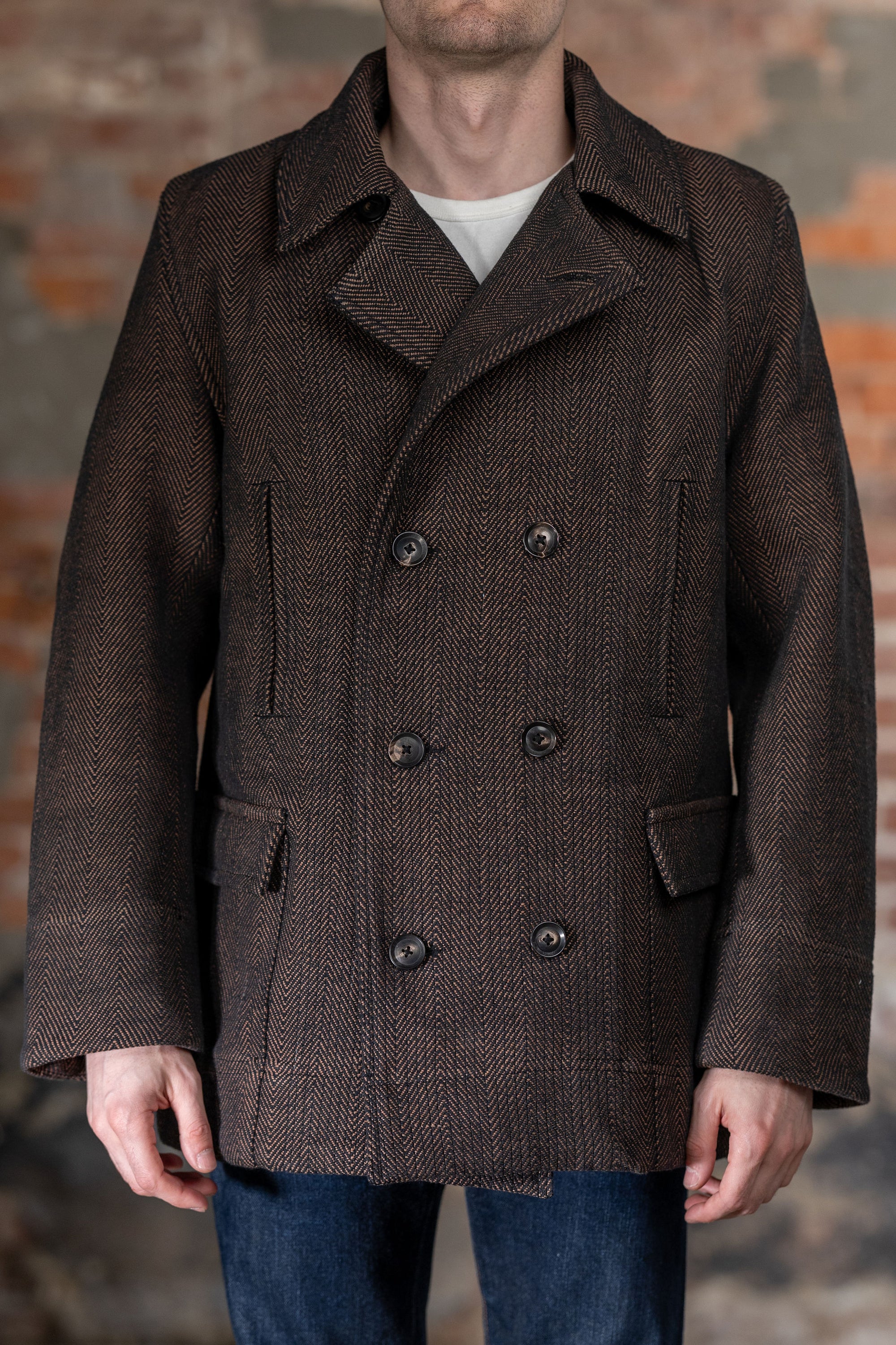 Indi + Ash Loft Peacoat - Iron/Cutch Brick Handwoven Herringbone