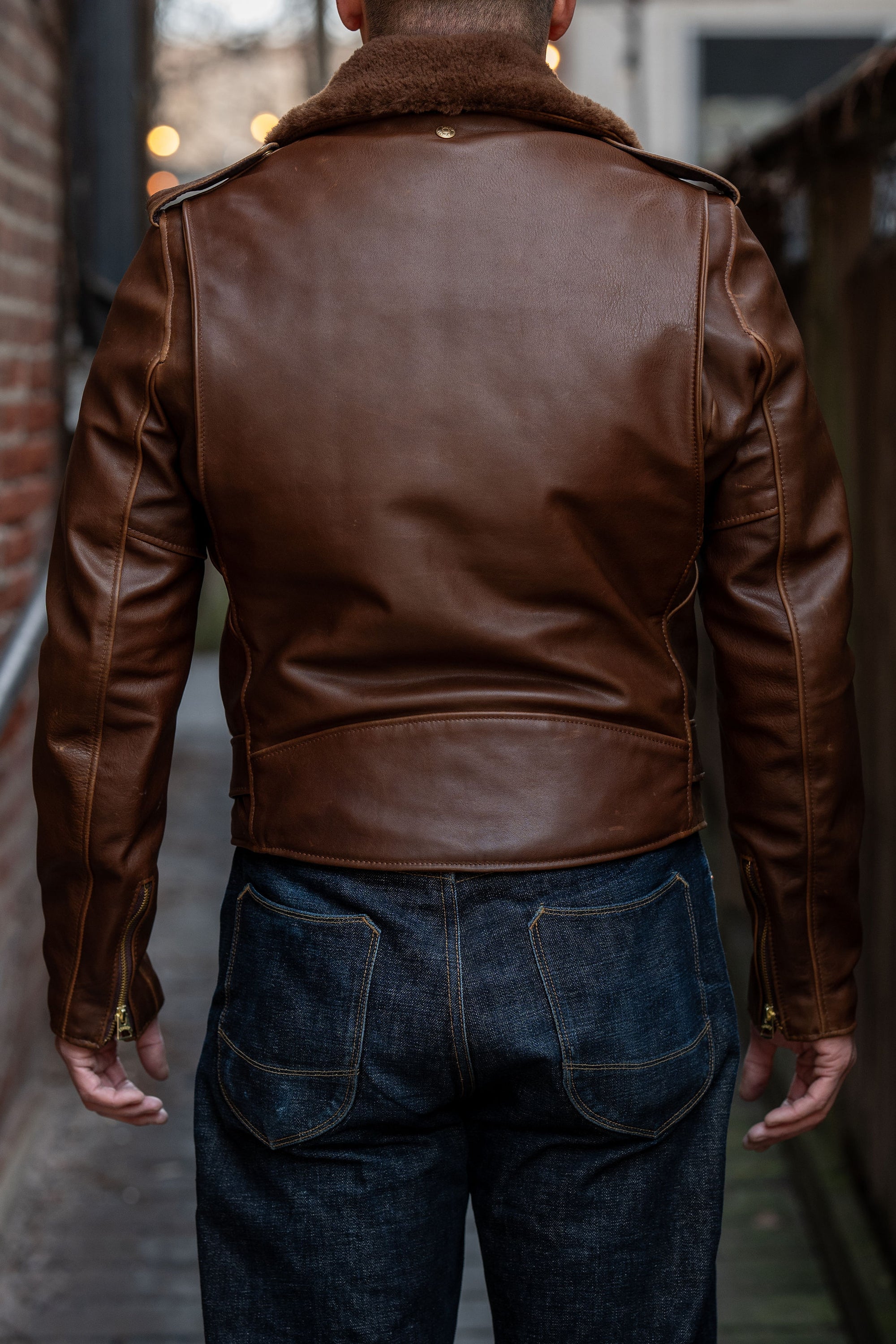 Schott NYC P656H Perfecto Horween Horsehide Motorcycle Jacket - Brown