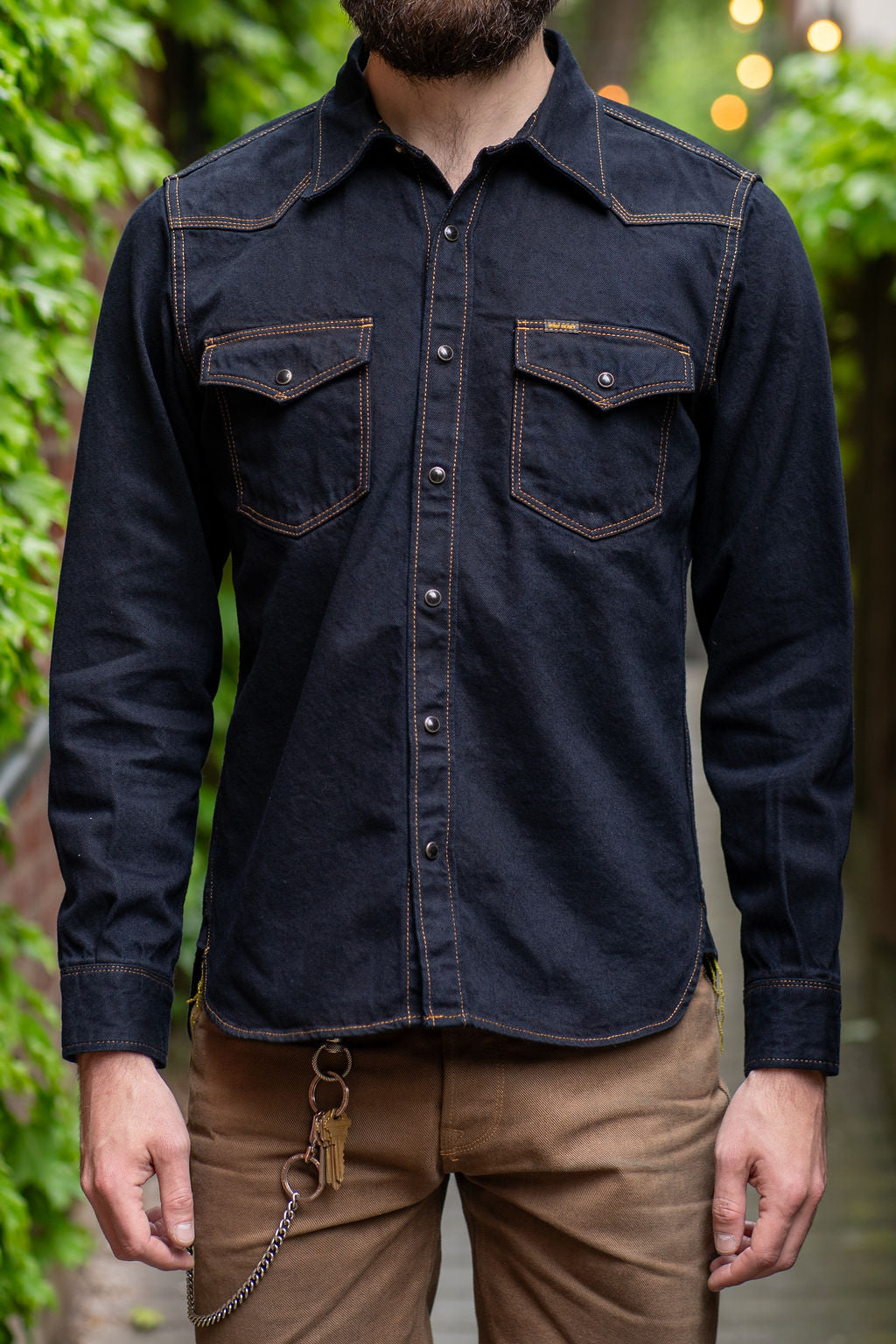 Iron Heart IHSH-33-OD 12oz Selvedge Denim Western Shirt - Indigo 