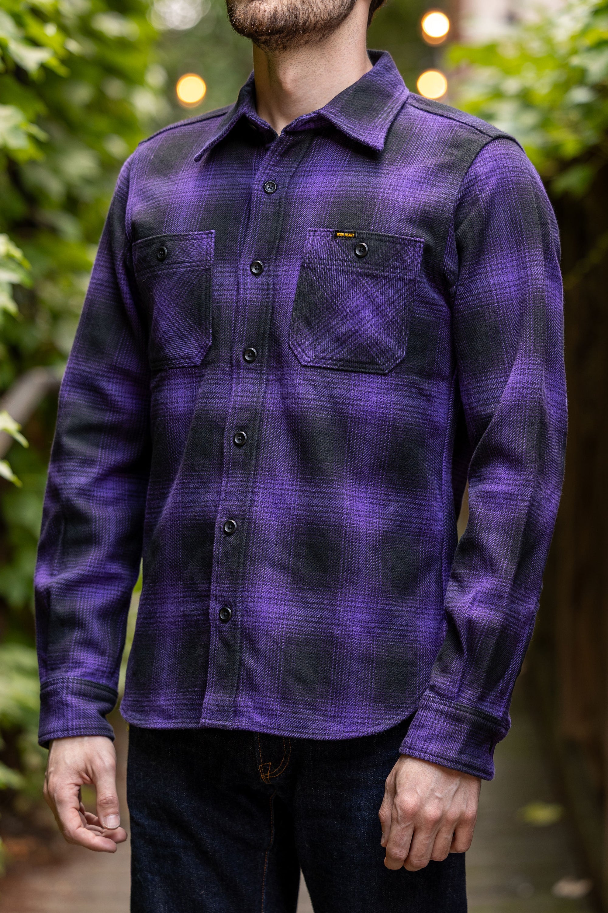 Iron Heart IHSH-265-PUR - Ultra Heavy Flannel Ombré Check Work Shirt - Purple/Black