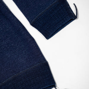 Pure Blue Japan 5410-ID Knitted Hoodie - Indigo. close up of bottom hem and sleeve hem detail