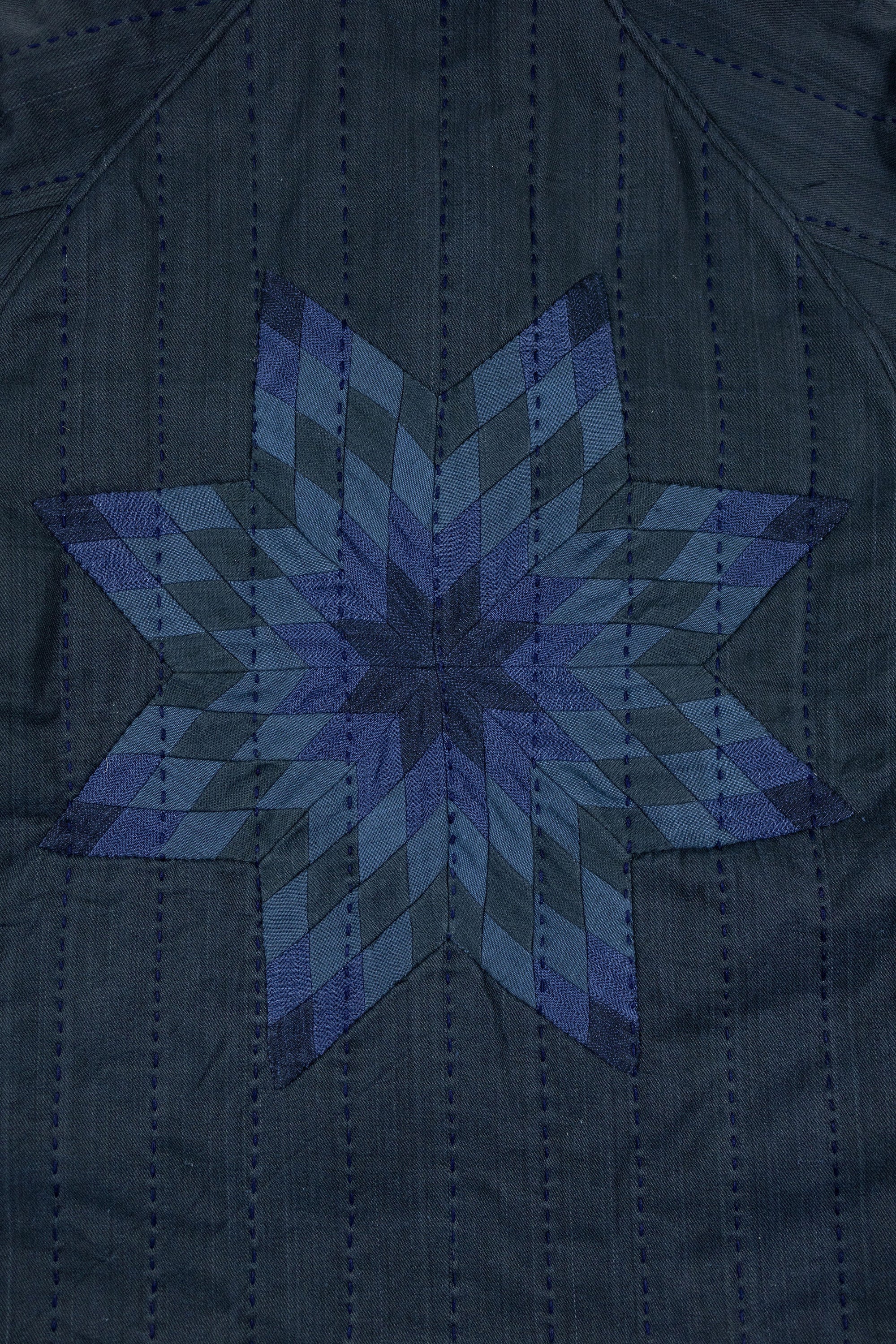 Indi + Ash Reversible Morning Shawl Overcoat - Iron/Indigo Handwoven Denim/Embroidered Military Herringbone