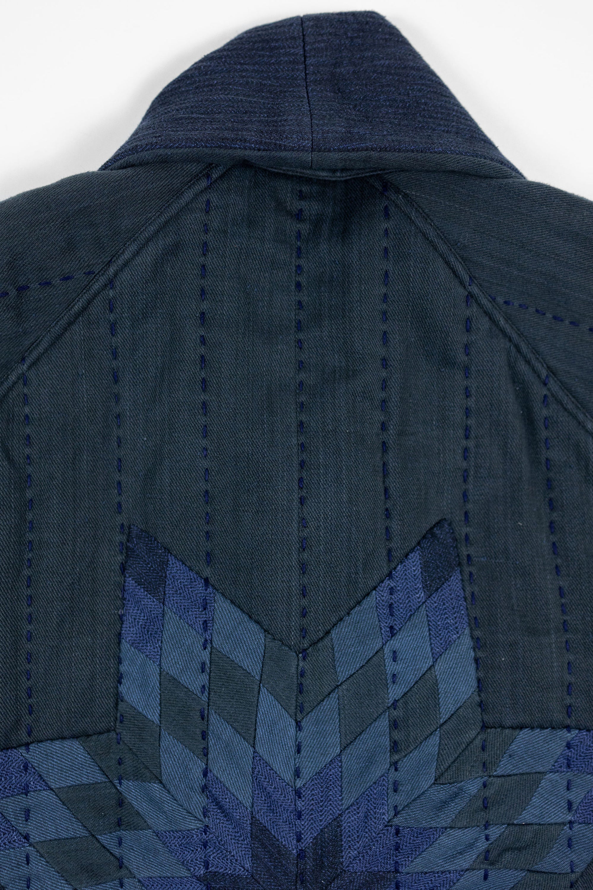Indi + Ash Reversible Morning Shawl Overcoat - Iron/Indigo Handwoven Denim/Embroidered Military Herringbone