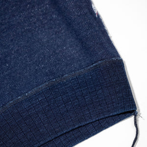 Pure Blue Japan 5410-ID Knitted Hoodie - Indigo. close up of bottom hem detail
