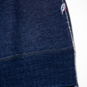 Pure Blue Japan 5410-ID Knitted Hoodie - Indigo. close up of bottom hem and logo detail