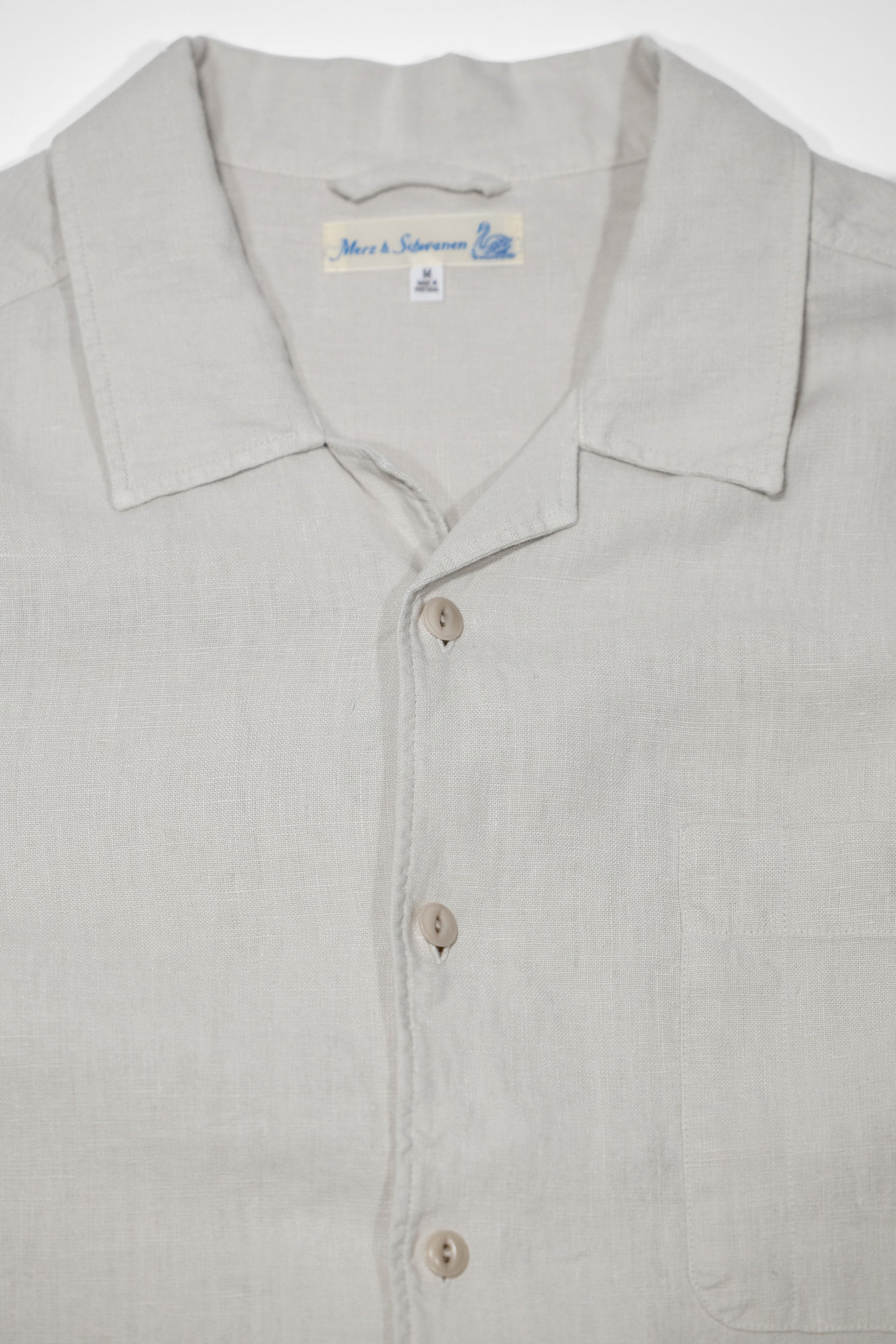 Merz b. Schwanen SHIRT03LI Linen Bowling Shirt - Light Stone