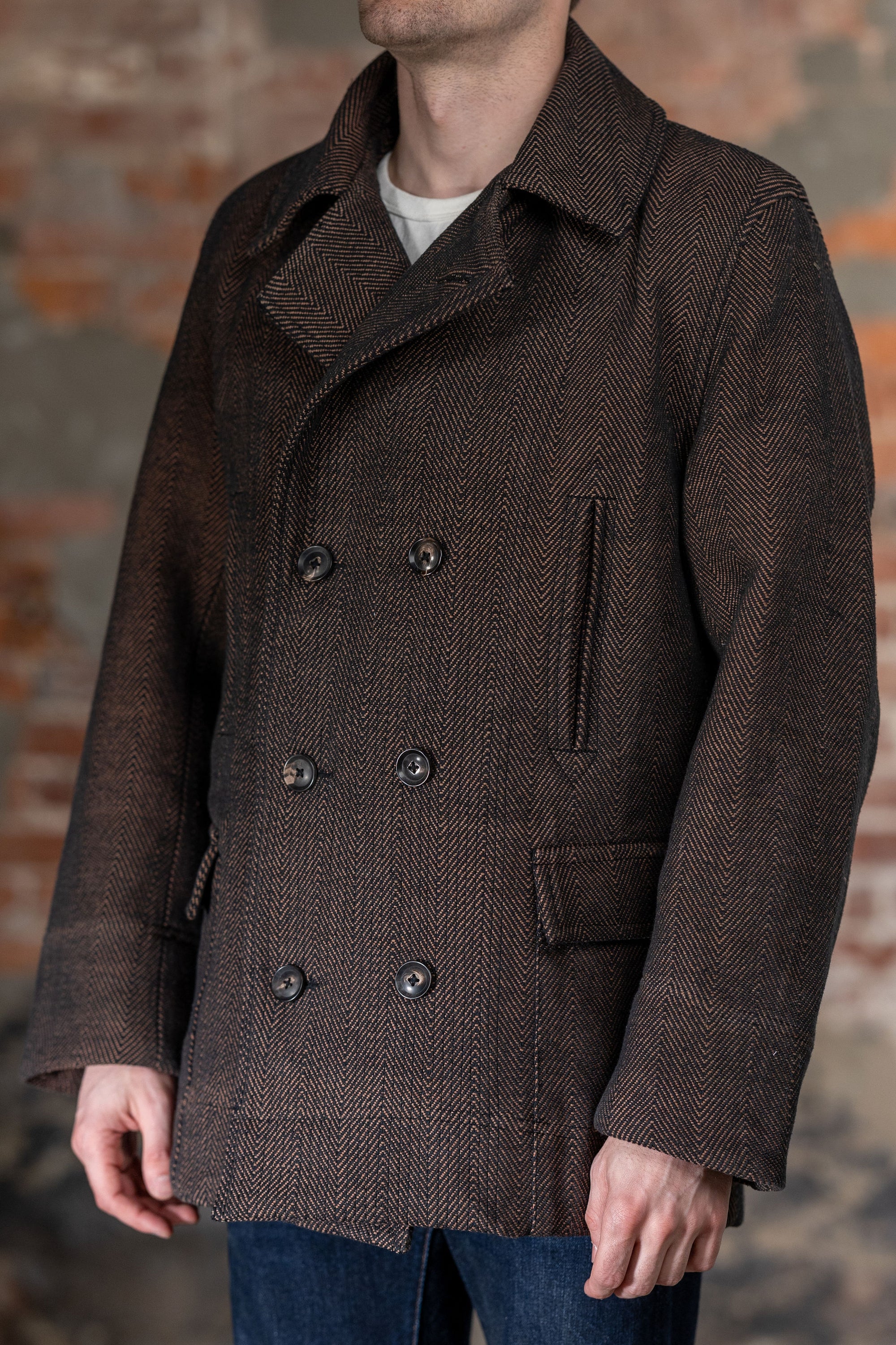 Indi + Ash Loft Peacoat - Iron/Cutch Brick Handwoven Herringbone