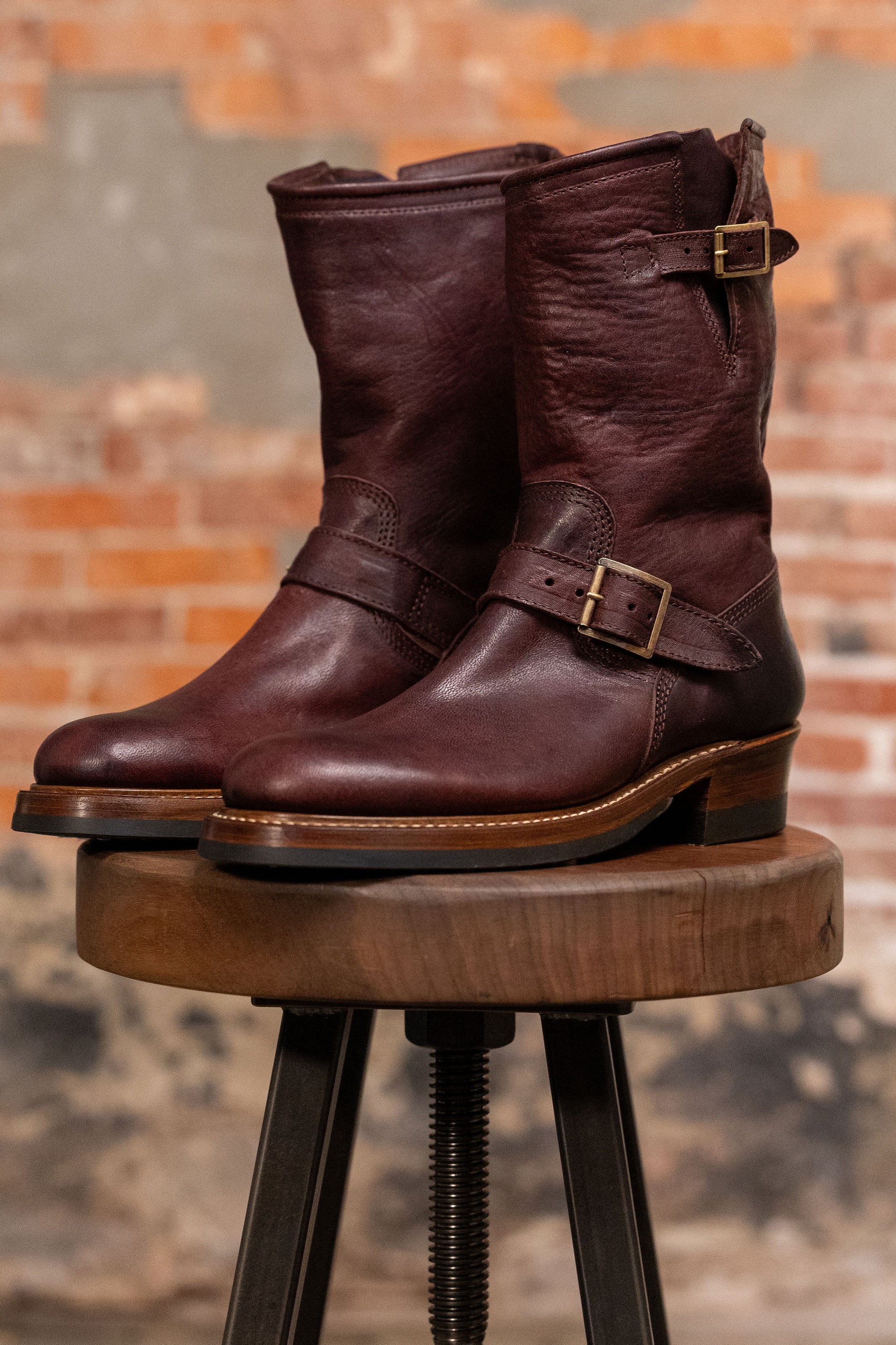 John Lofgren Wabash Engineer Boots - Burnt Burgundy Ezo Shika Deerskin