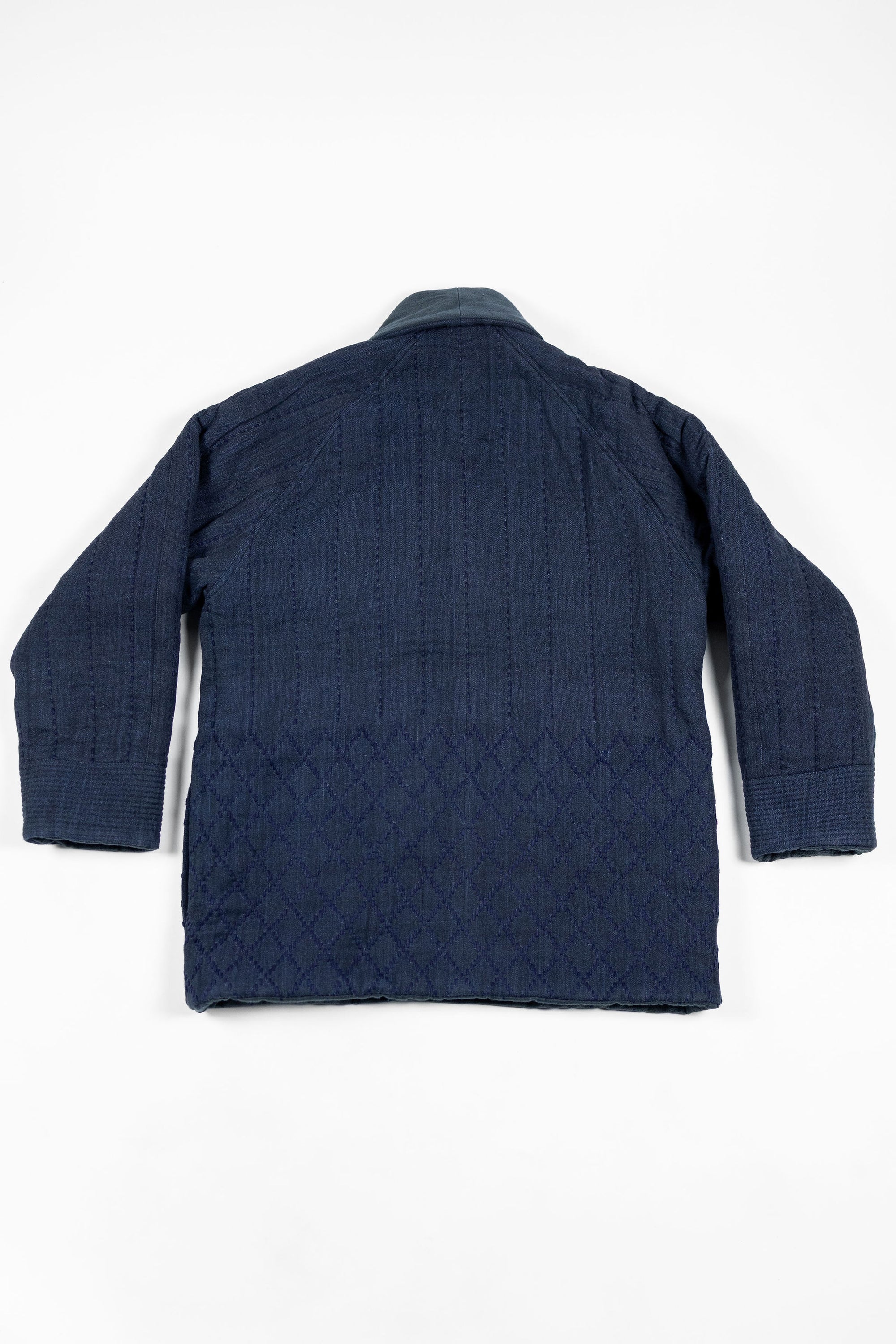Indi + Ash Reversible Morning Shawl Overcoat - Iron/Indigo Handwoven Denim/Embroidered Military Herringbone