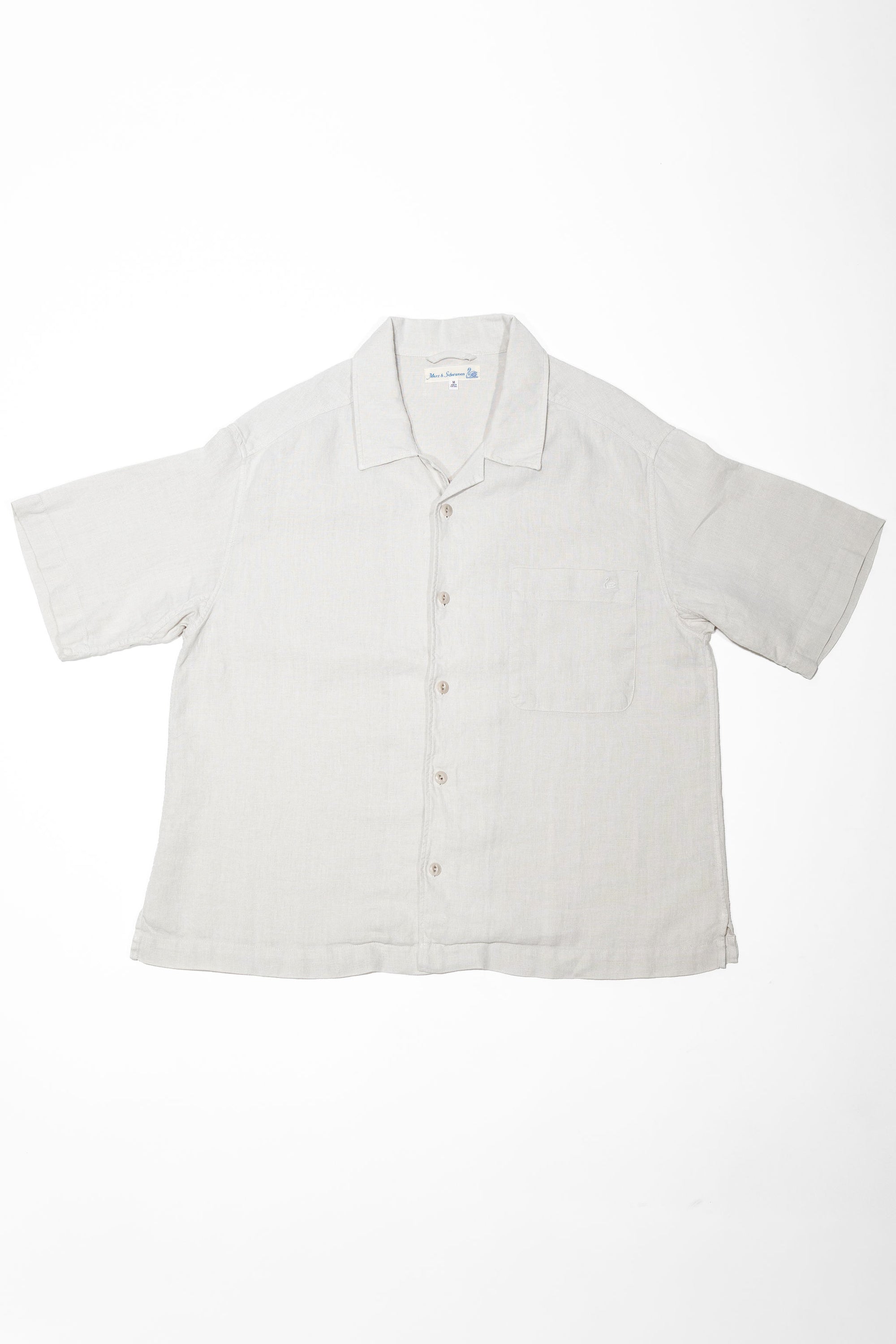 Merz b. Schwanen SHIRT03LI Linen Bowling Shirt - Light Stone