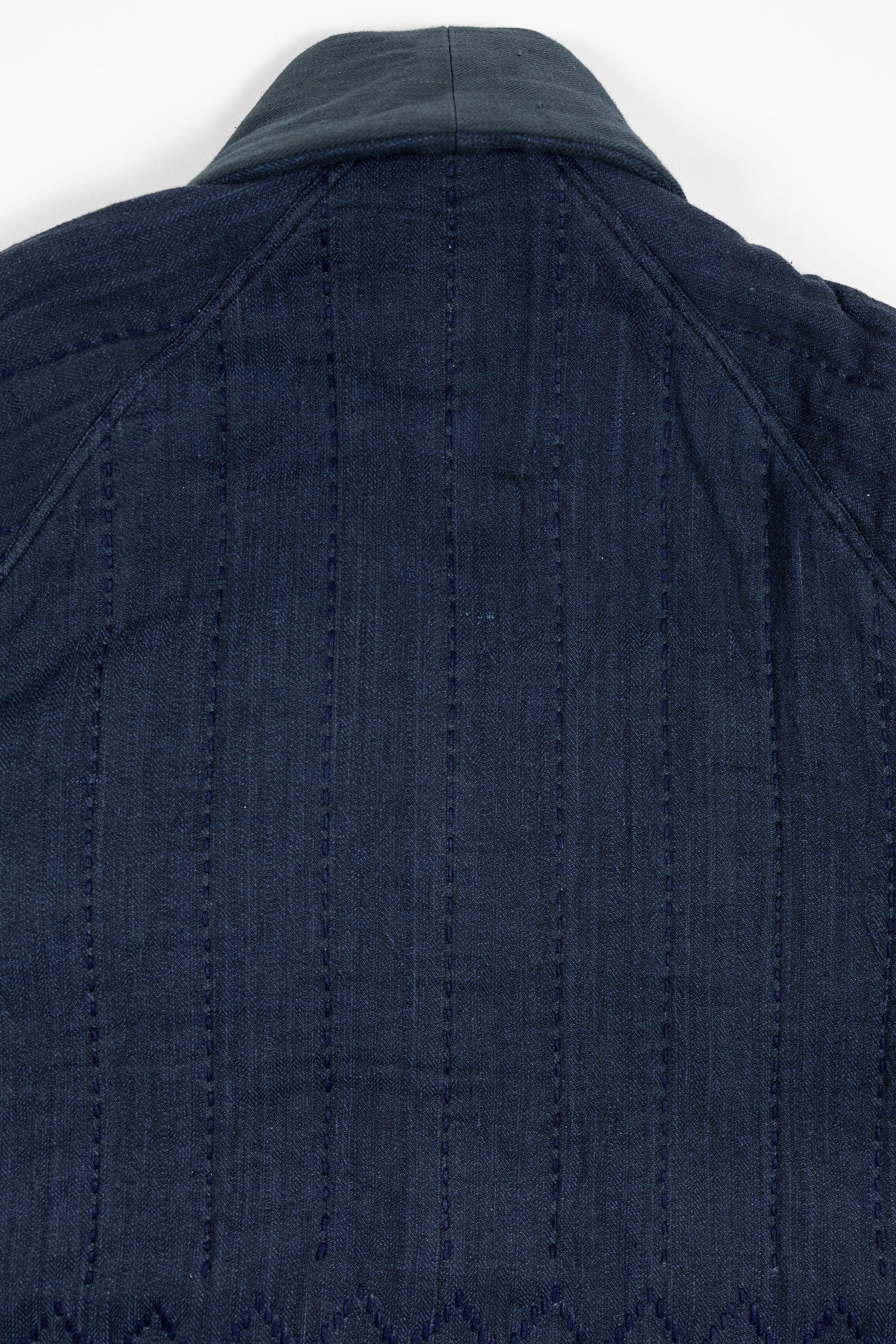 Indi + Ash Reversible Morning Shawl Overcoat - Iron/Indigo Handwoven Denim/Embroidered Military Herringbone