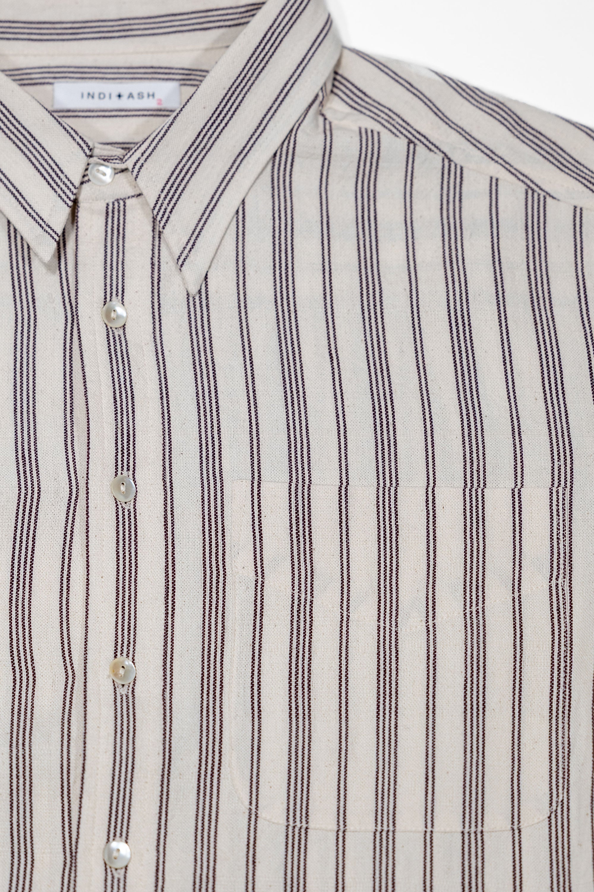 Indi + Ash L/S Brook Shirt - Handwoven Kala Cotton Variegated Stripe Natural/Plum