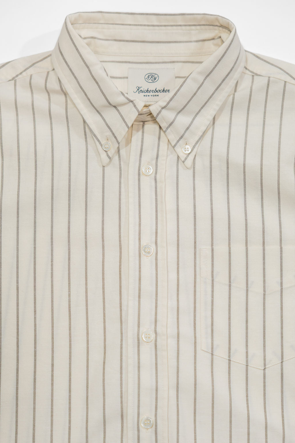 Knickerbocker "Beefy" Cotton Oxford - Bone & Olive Stripe