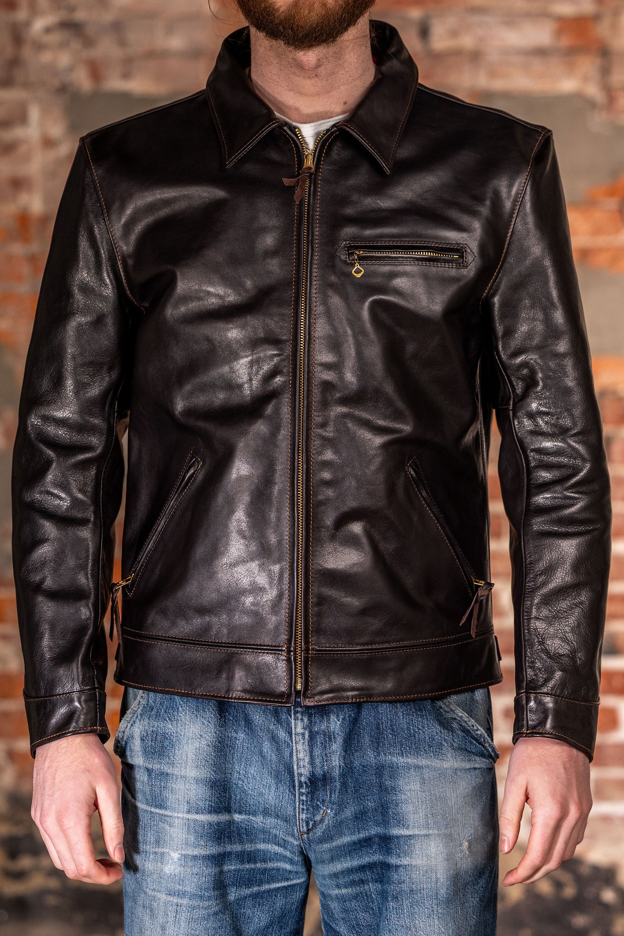 The Flat Head FN-LJ-HS001 Horsehide Single Riders Jacket - Black
