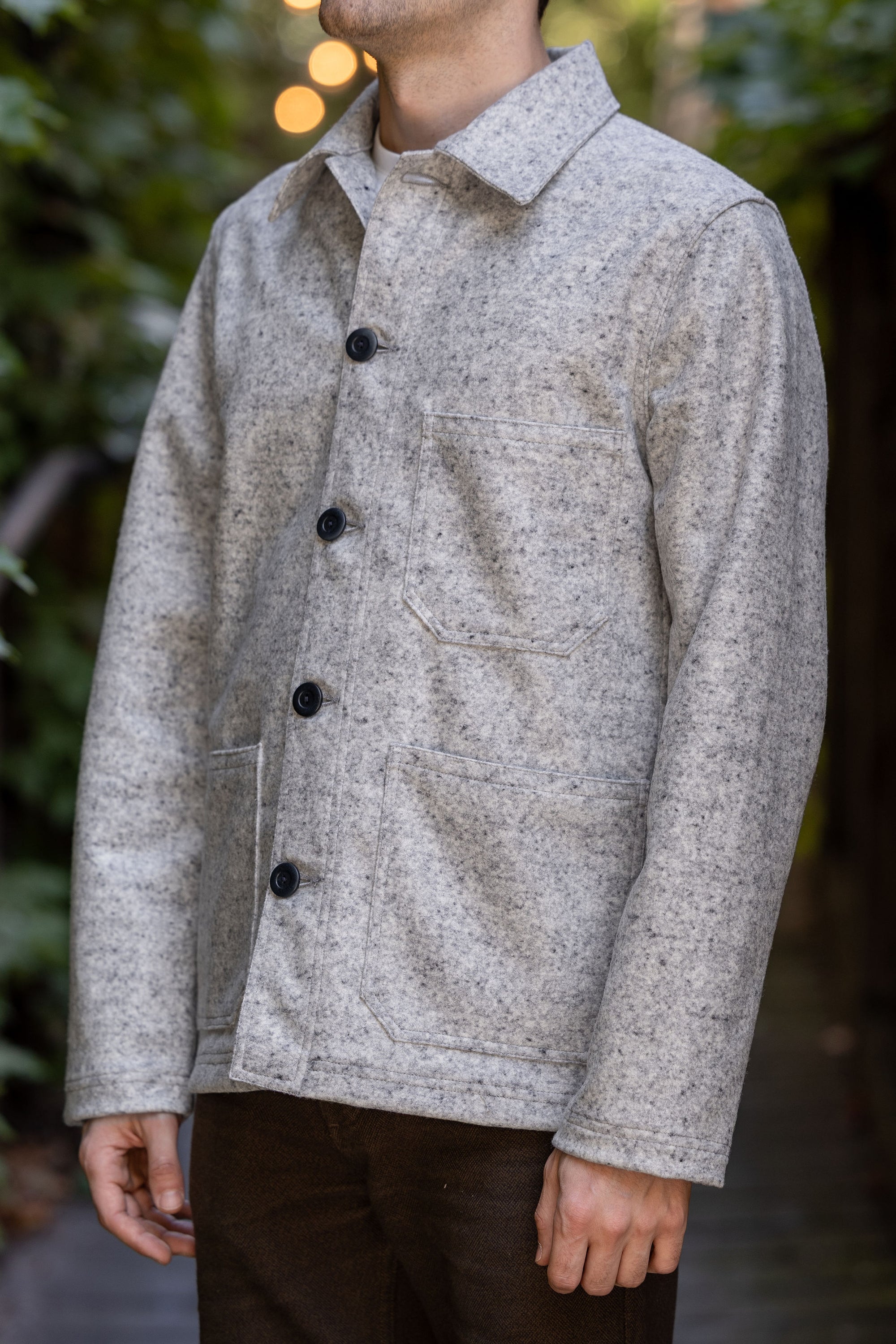 Dehen 1920 Chore Coat - Natural & Navy Heather Wool