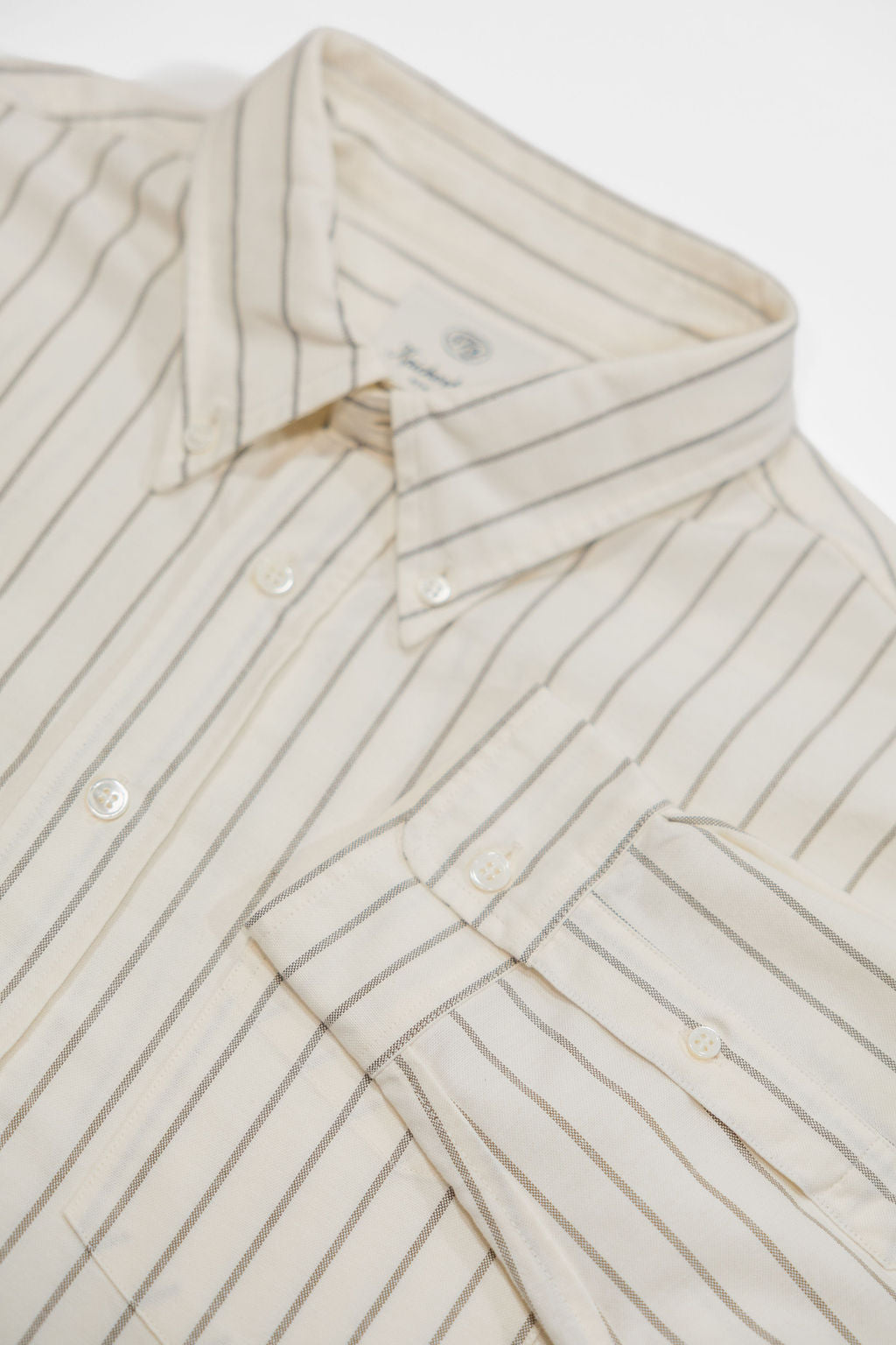 Knickerbocker "Beefy" Cotton Oxford - Bone & Olive Stripe
