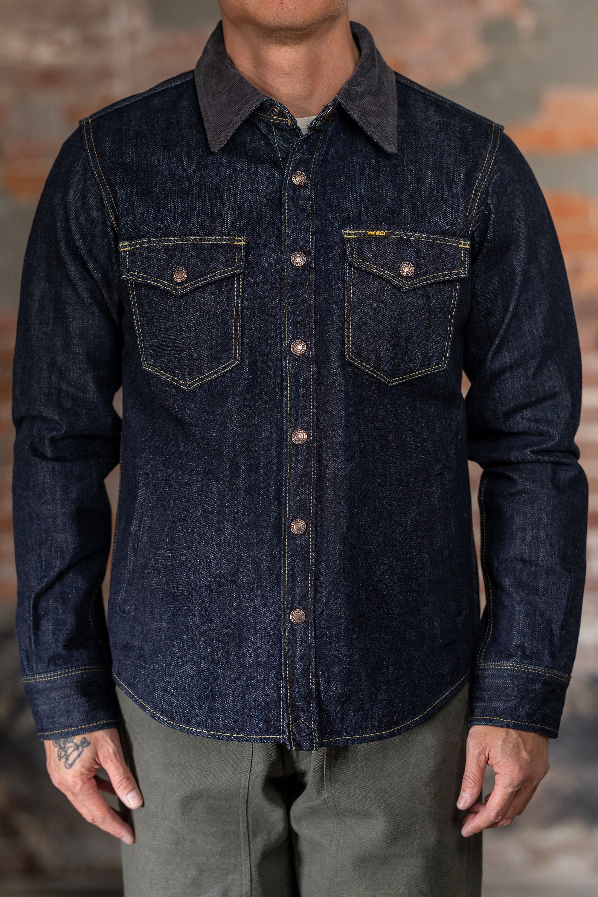 Iron Heart IHSH-427-IND 16oz Selvedge Denim CPO Shirt - Indigo