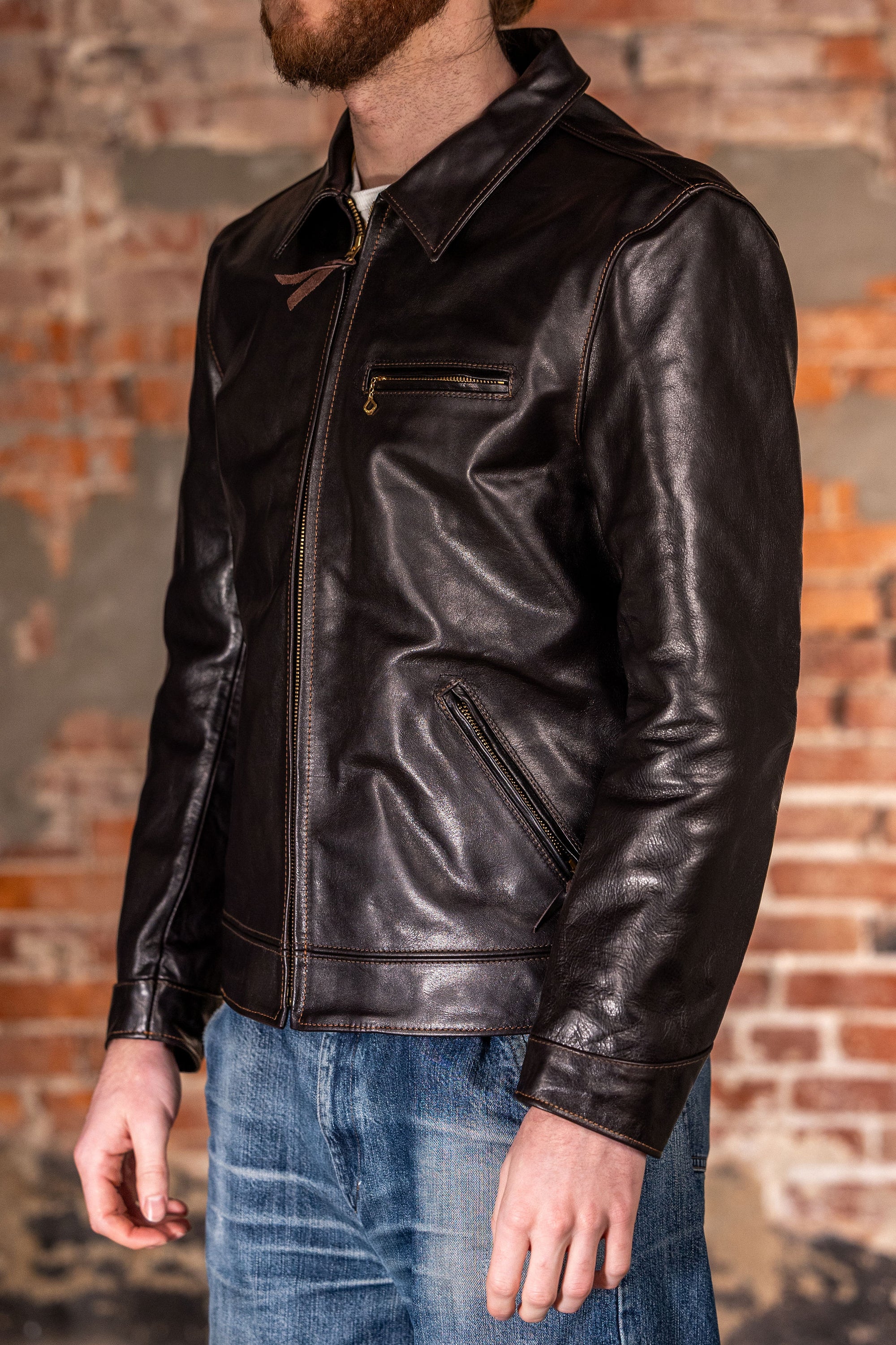 The Flat Head FN-LJ-HS001 Horsehide Single Riders Jacket - Black