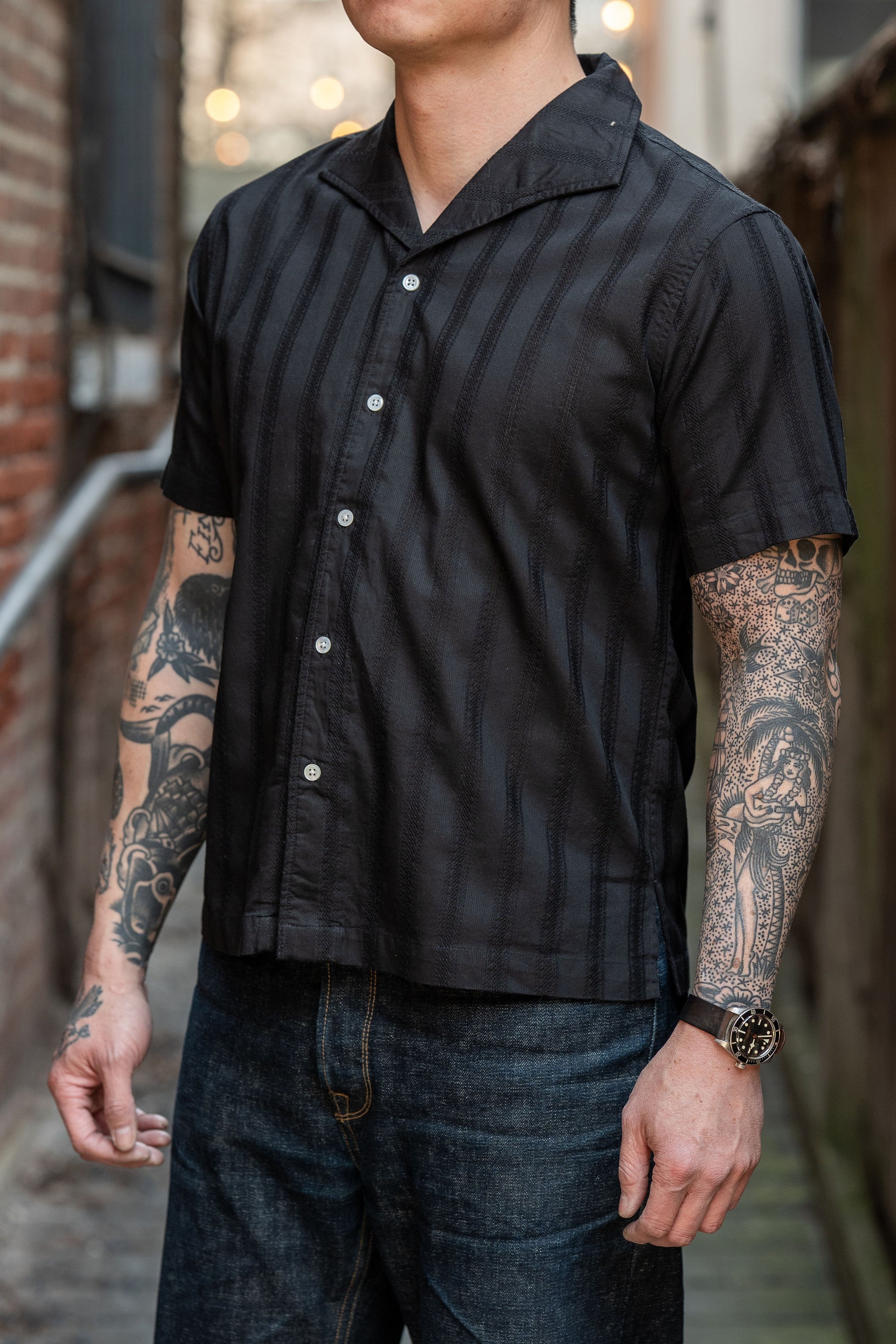 3sixteen Leisure Shirt - Black Lace Weave