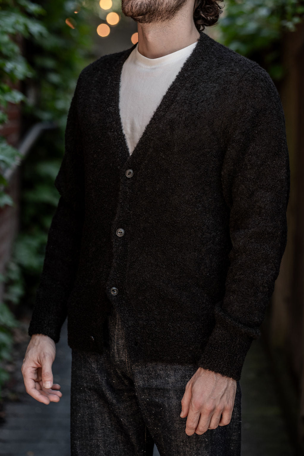 3sixteen V-Neck Cardigan - Black Boucle Alpaca