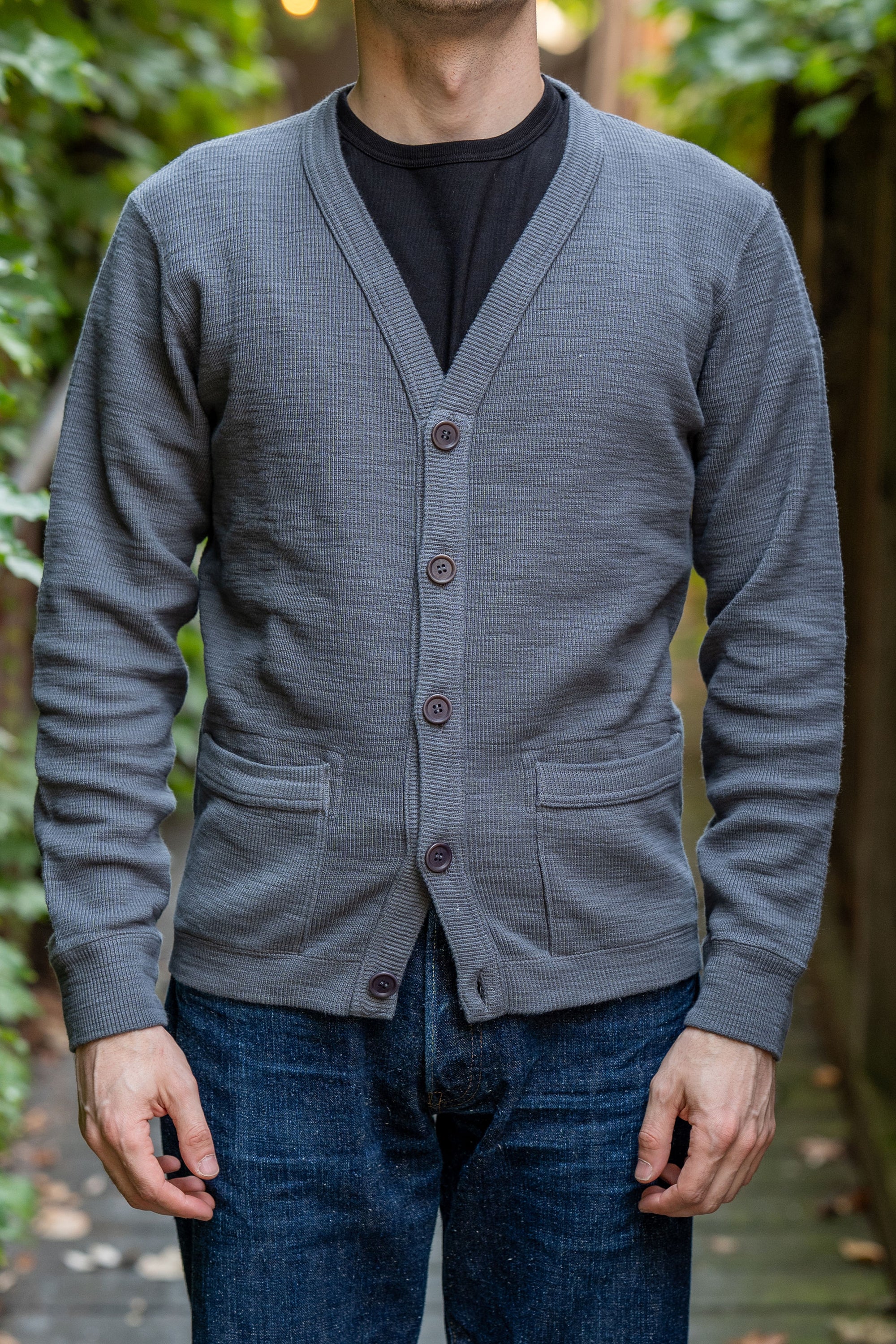 UES 772301 Single Rib Cardigan - Gray