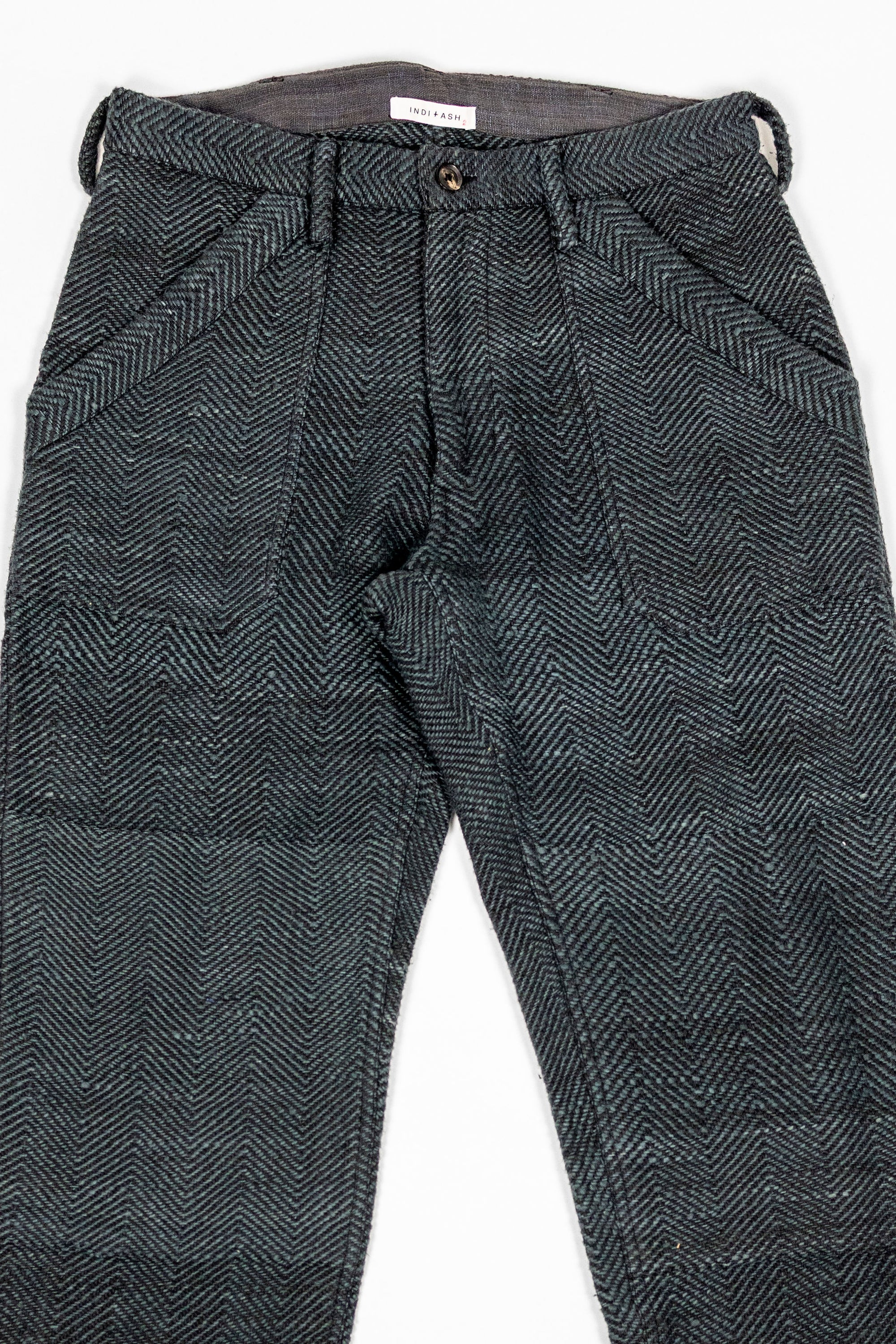 Indi + Ash Isaac Pant - Midnight Teal/Iron Black Handspun Herringbone