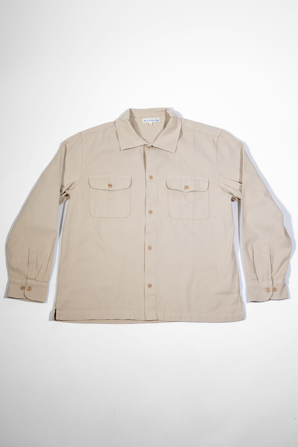 Merz b. Schwanen SHIRT06RT Worker's Cotton Twill Long Sleeve Shirt - Light Khaki