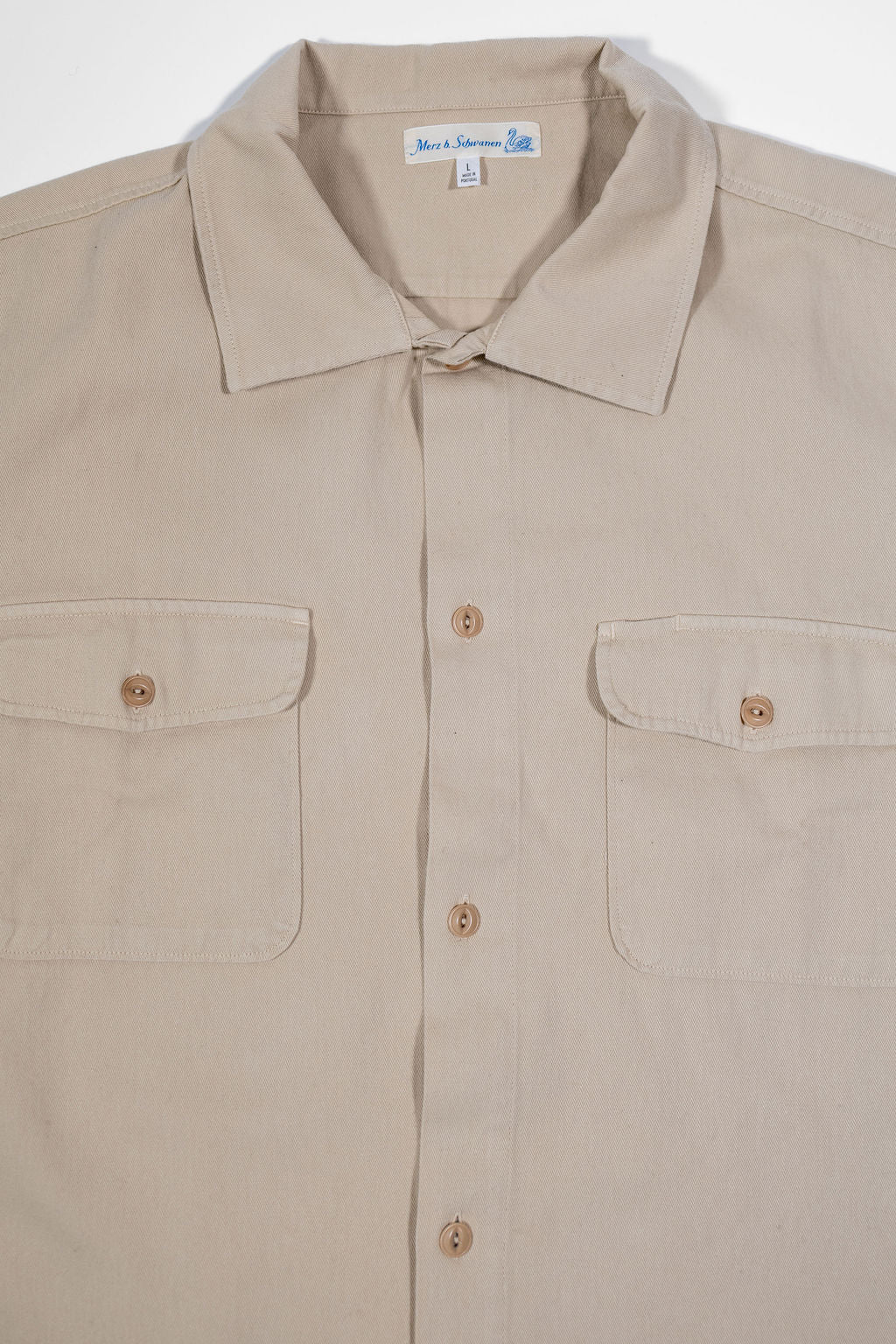 Merz b. Schwanen SHIRT06RT Worker's Cotton Twill Long Sleeve Shirt - Light Khaki