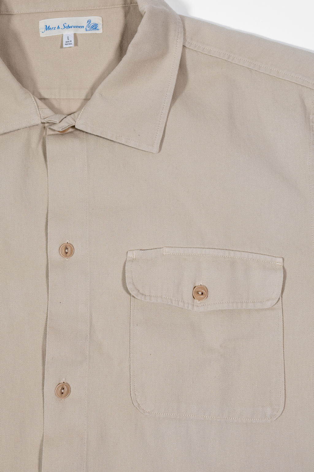 Merz b. Schwanen SHIRT06RT Worker's Cotton Twill Long Sleeve Shirt - Light Khaki