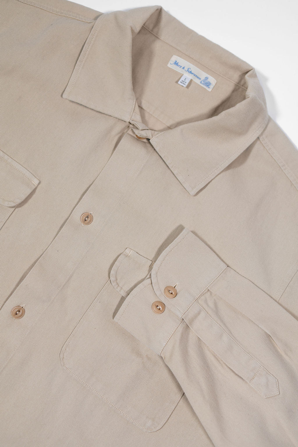Merz b. Schwanen SHIRT06RT Worker's Cotton Twill Long Sleeve Shirt - Light Khaki