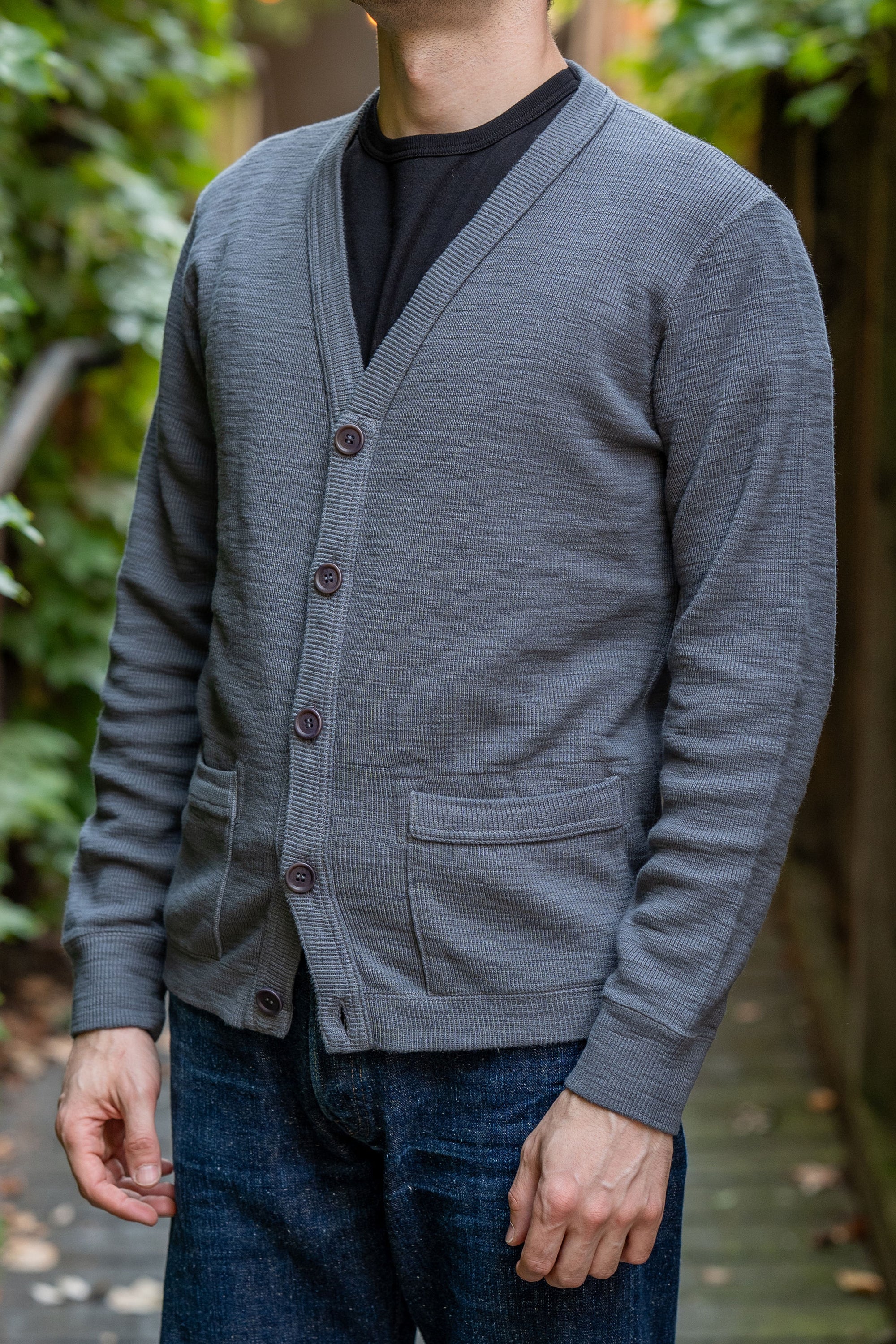 UES 772301 Single Rib Cardigan - Gray