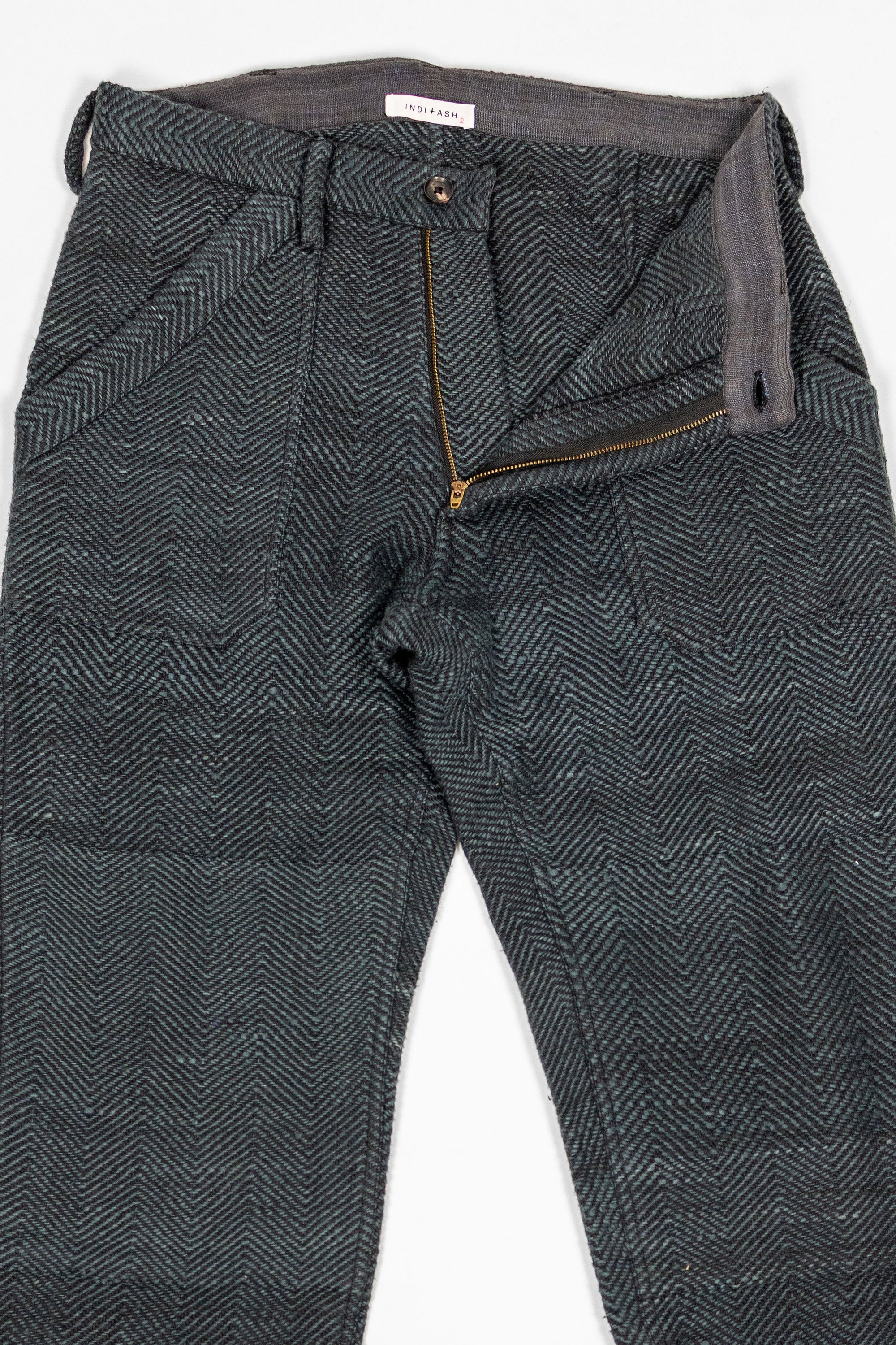 Indi + Ash Isaac Pant - Midnight Teal/Iron Black Handspun Herringbone