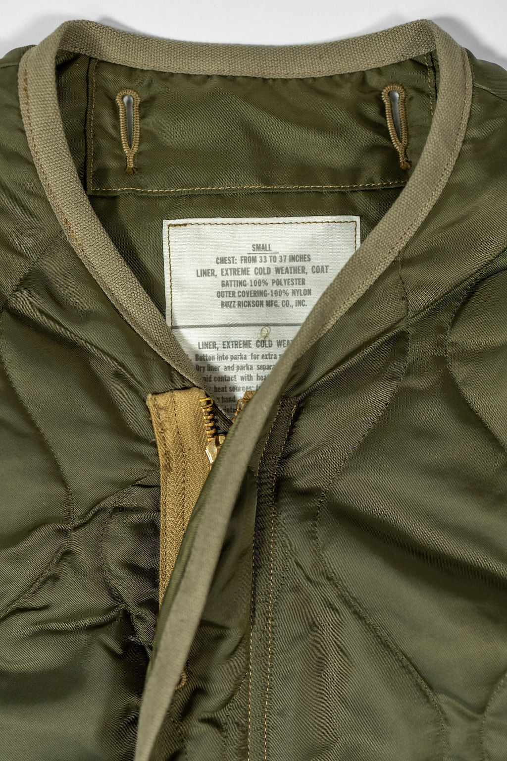 Buzz Rickson's BR15754 Type M-65 Liner “Buzz Rickson MFG. Co., INC.” - Olive