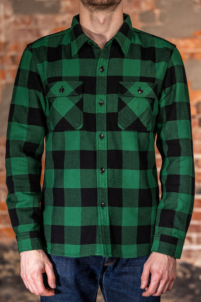The Flat Head SNR-101L Block Check Flannel Shirt - Green/Black