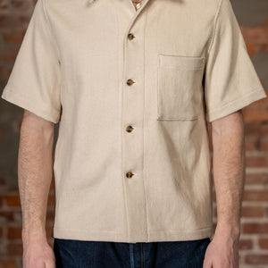 Dehen 1920 Lounge Shirt - Natural Sashi-Ori. on model front view