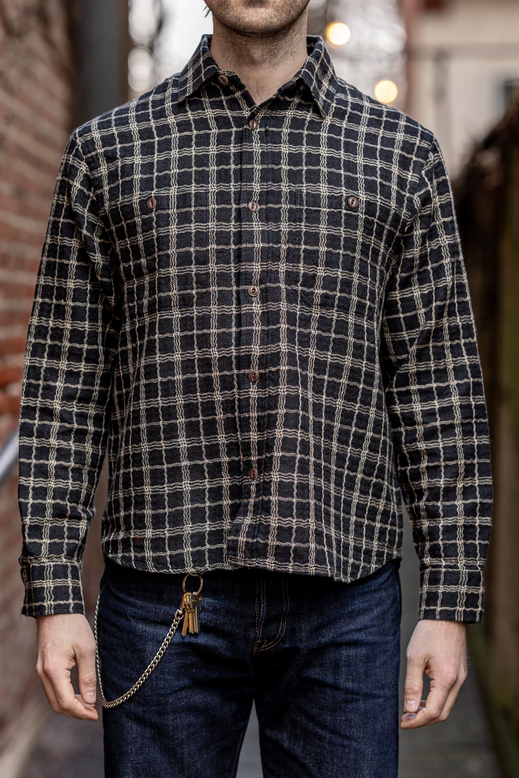 3sixteen Utility Shirt - Black/Ecru Wavy Check